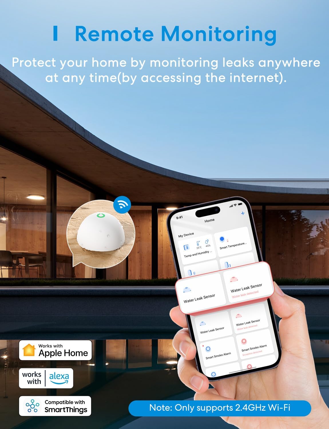 Smart Water Leak Sensor MS400H, Starter Kit 1St. mit Hub