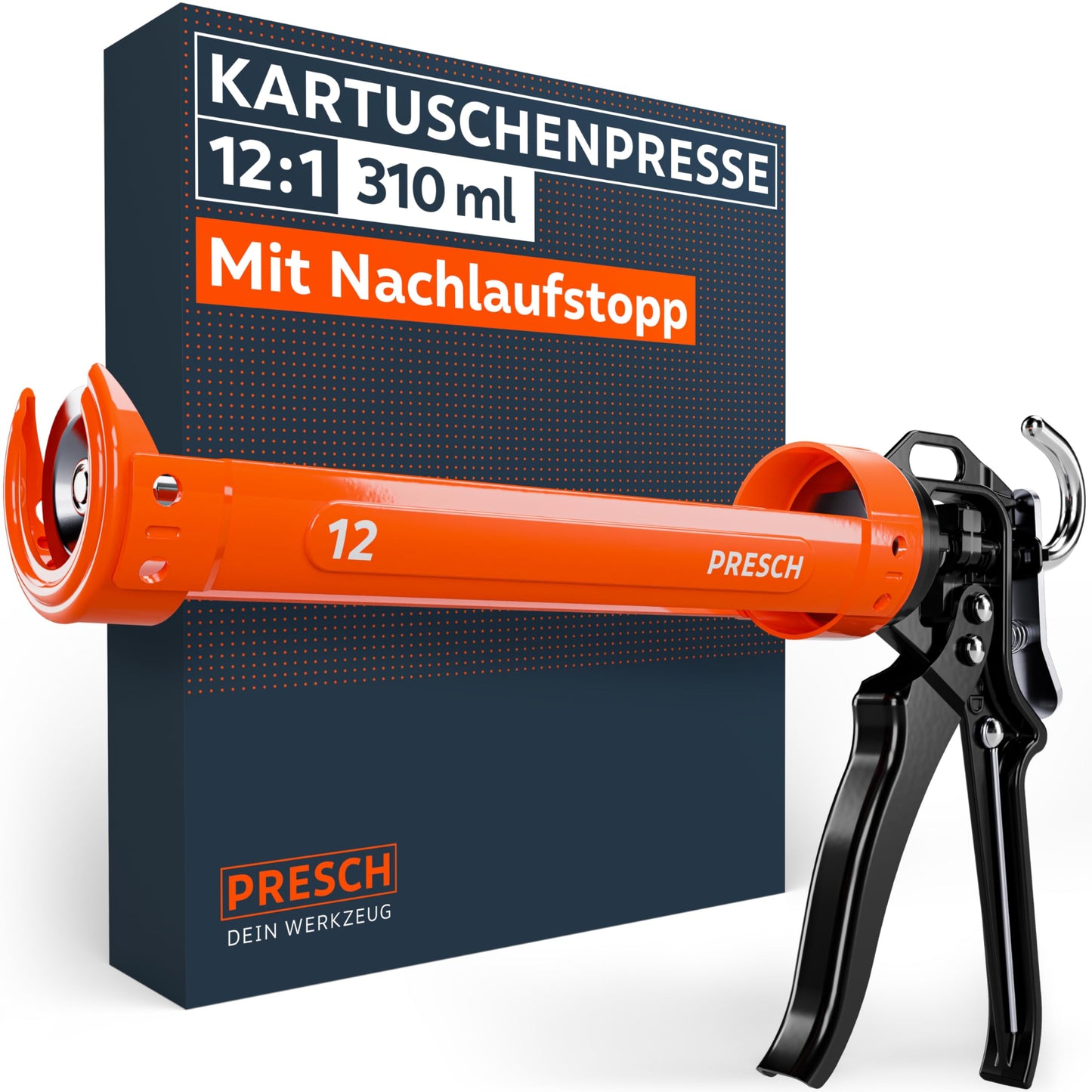 Kartuschenpresse mit 360° Drehfunktion & Nachlaufstopp, 12:1 mit Nachlaufstopp
