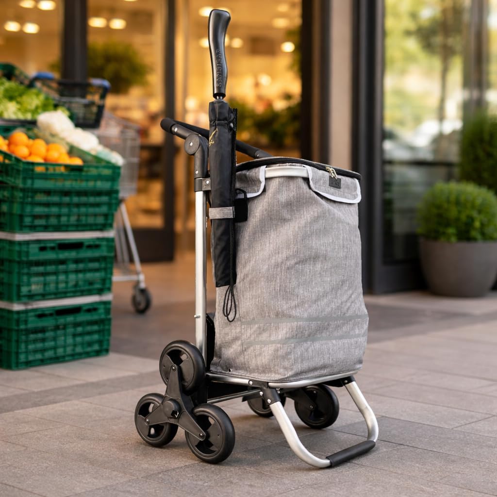 Faltbarer Einkaufstrolley, Grau Treppenrad