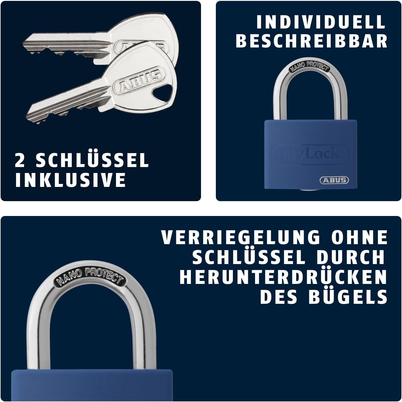 Vorhängeschloss T65AL/40 myLock, Verschiedenschliessend Blau