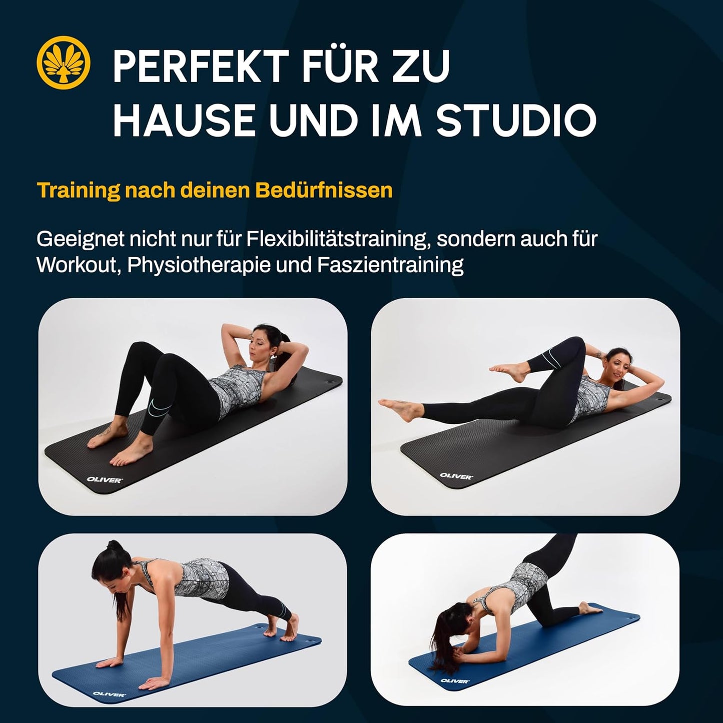 Gymnastik- & Yogamatte mit Ösen, 180 x 60 x 1,5 cm (Mit Ösen) Blau