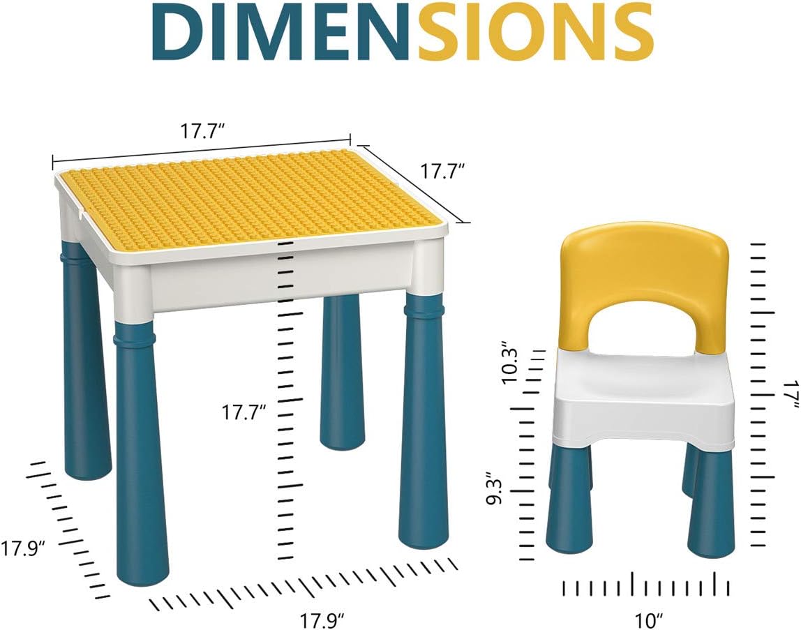 5-in-1 Kindertisch mit Stuhl und 130 Bausteinen, Macaron