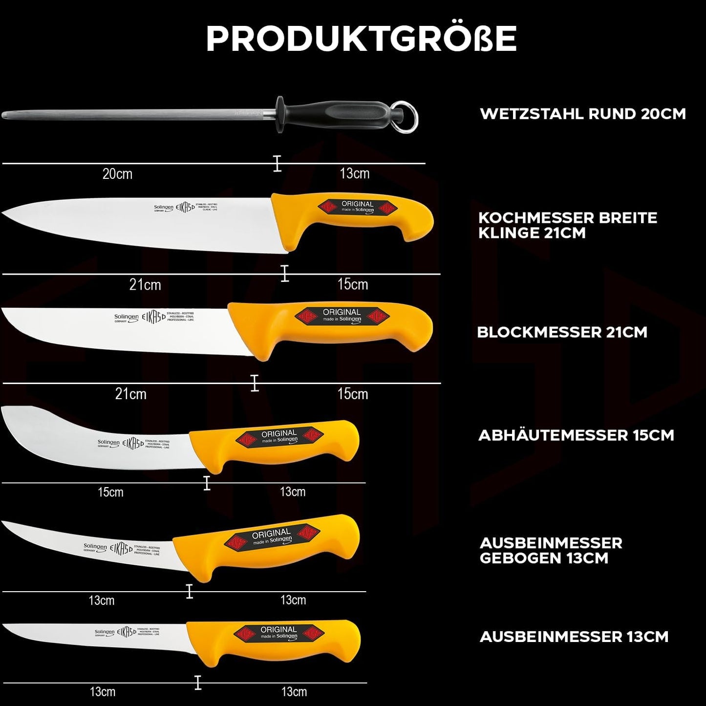 6-teiliges Messerset, Edelstahl, Kunststoff PP(Polypropylen)-glasfaserverstärkt,