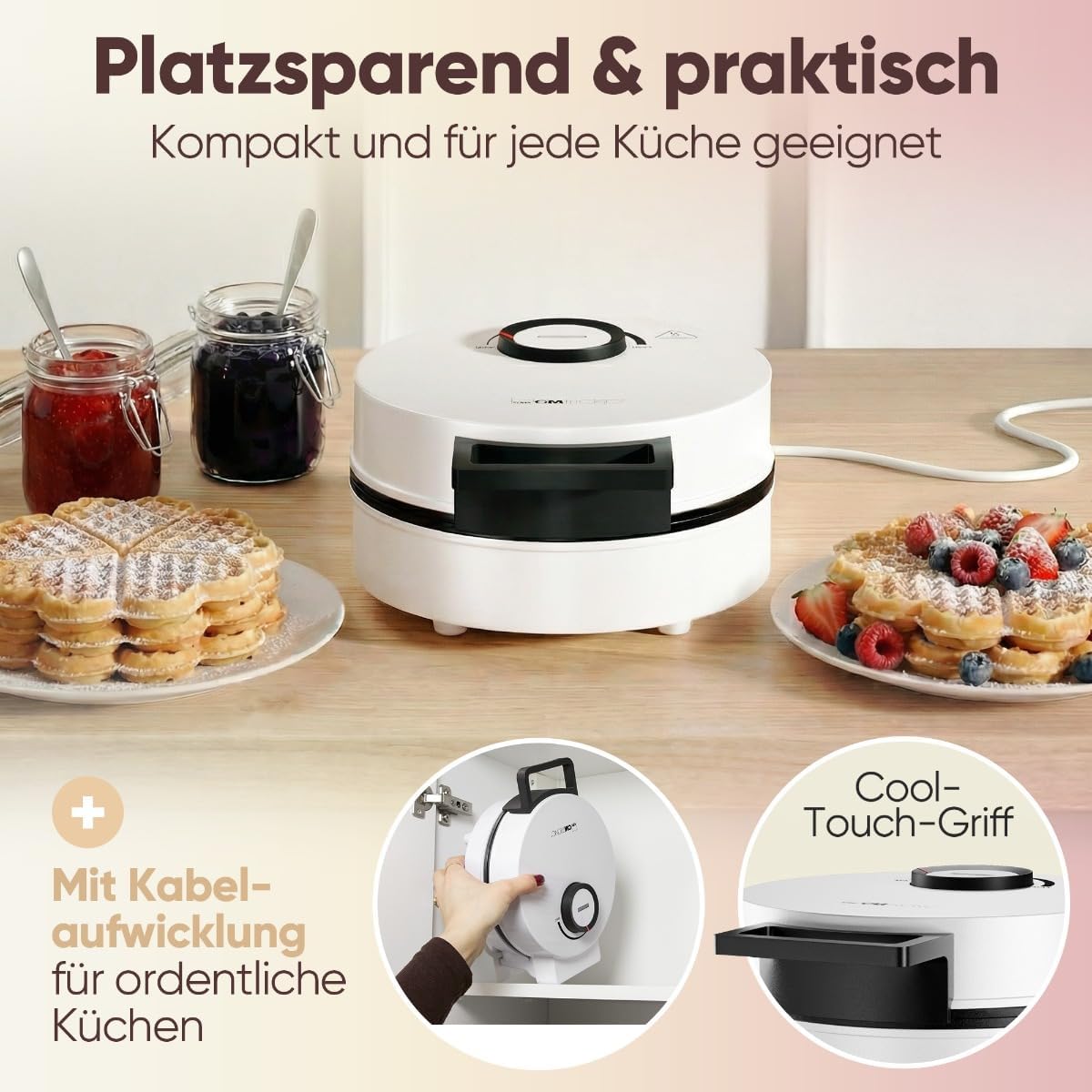 Hertzförmiges Waffeleisen WA 3832, Weiss