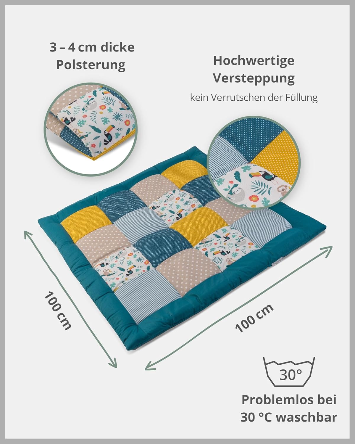 Krabbeldecke Dschungel, 100x100 cm, Dschungel 100 x 100 cm