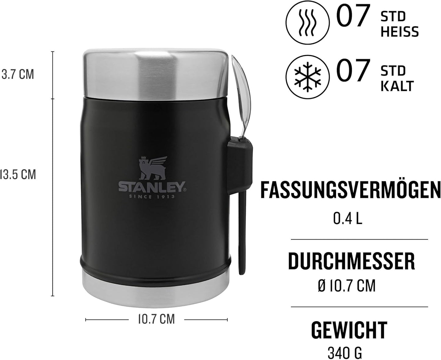 Thermobehälter mit Göffel, Matte Black