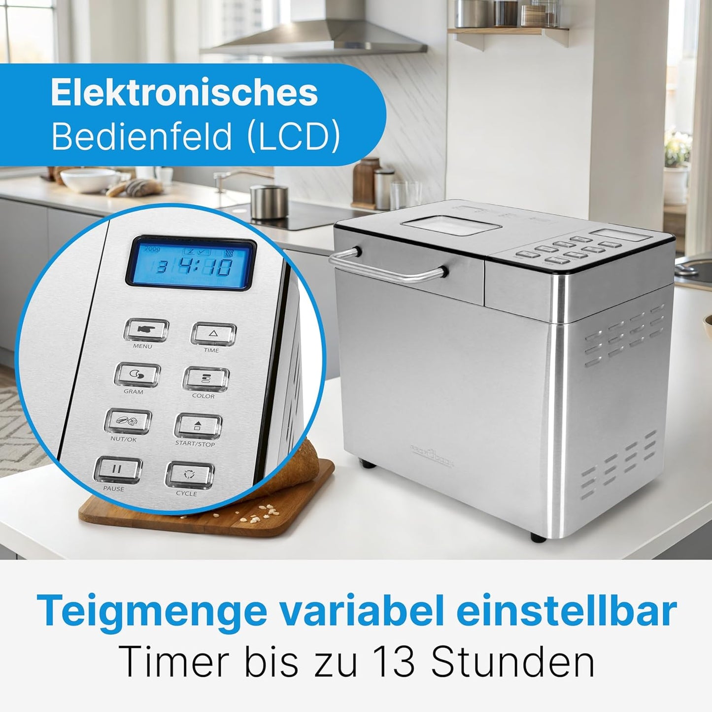 Brotbackautomat mit Timer und Krustenbräunung