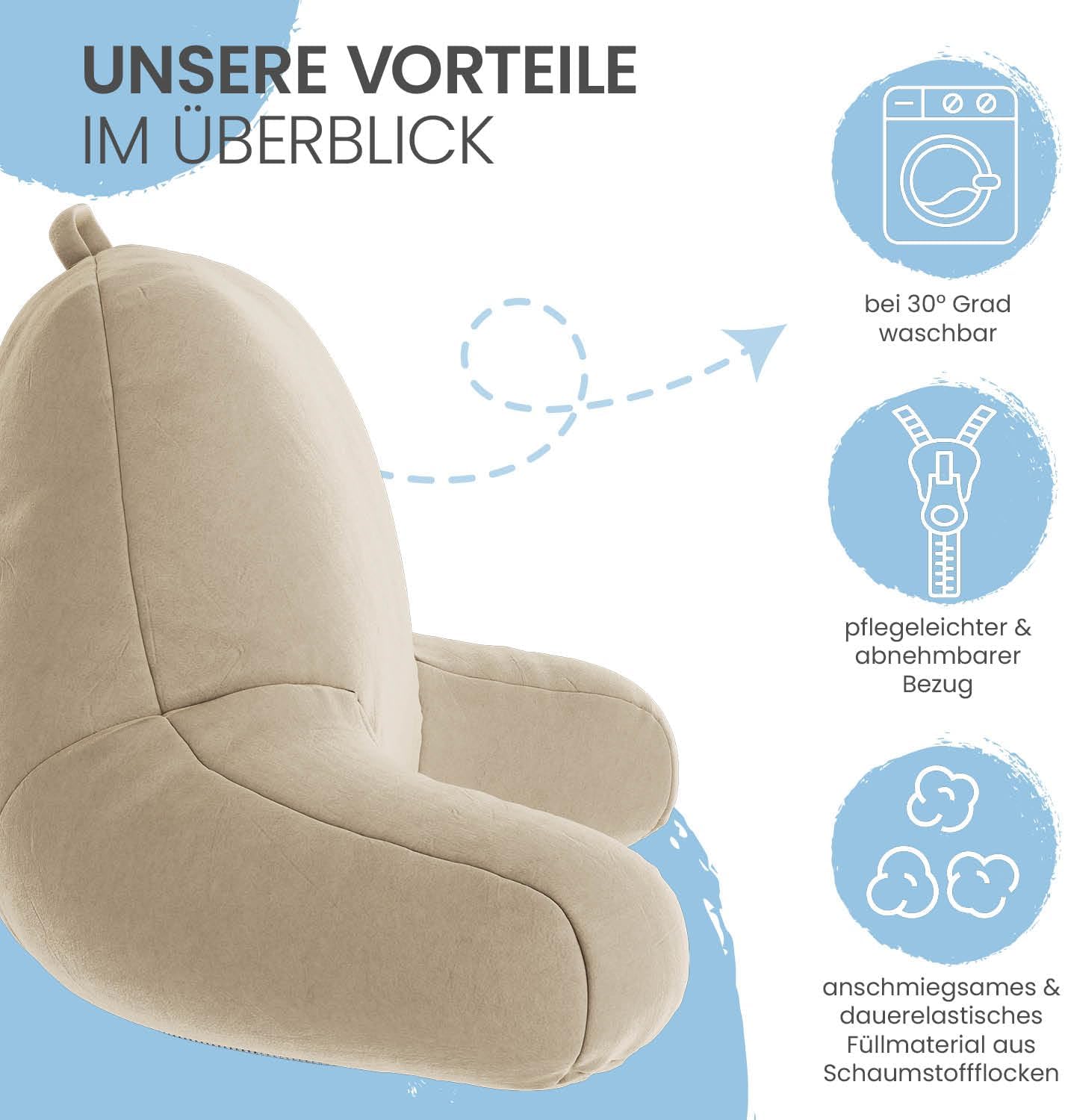 Rückenkissen mit Armlehnen, Creme ohne Nackenrolle