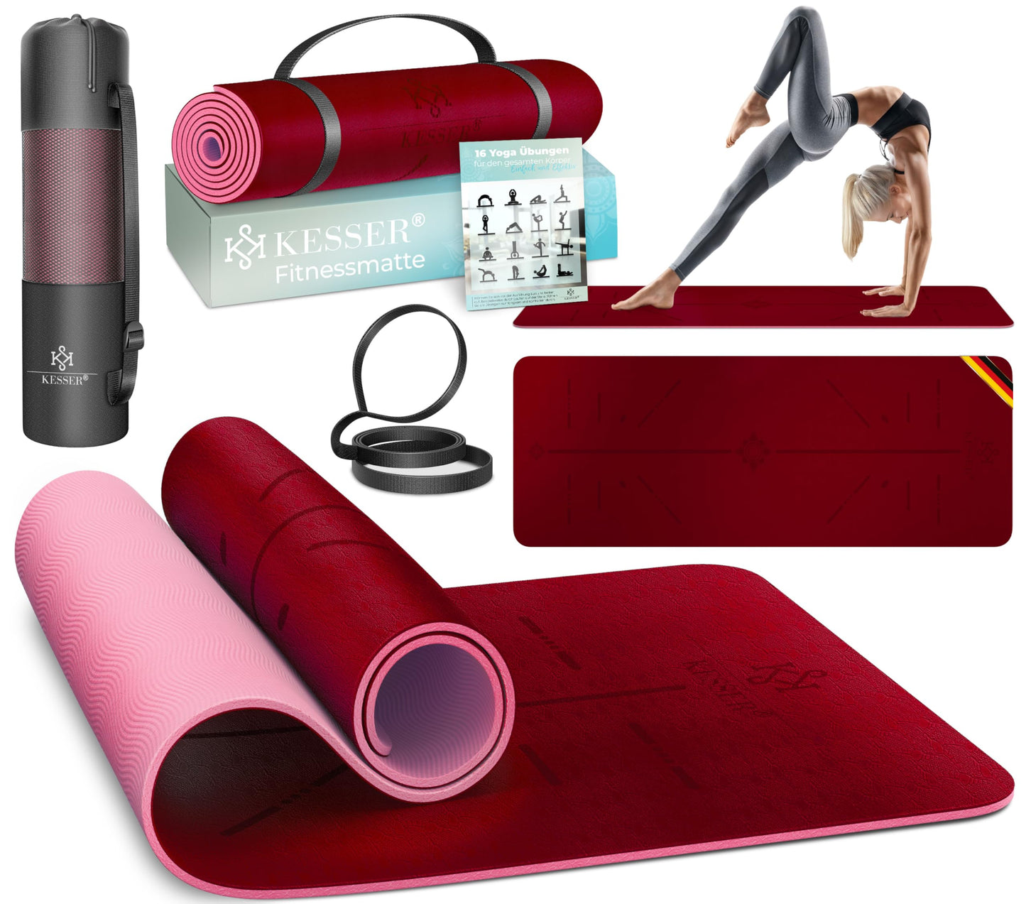 Yogamatte mit Tragegurt, Bordeaux