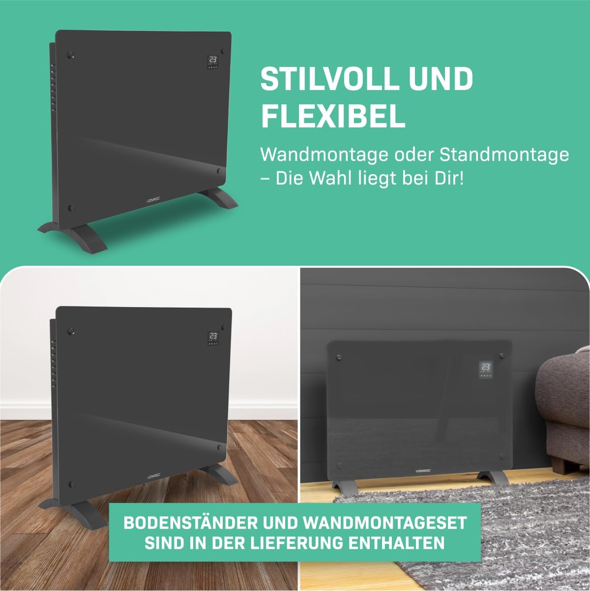 Elektroheizung, Grau 1500W
