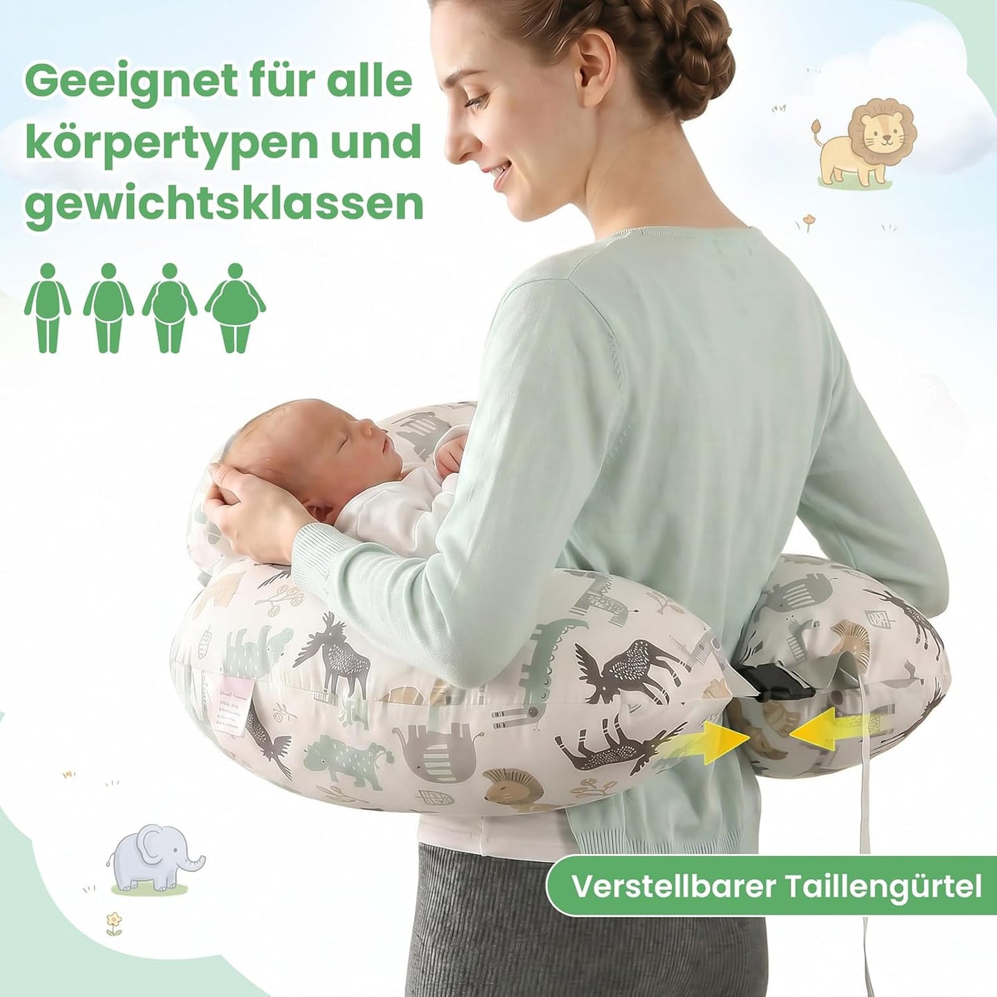 Stillkissen mit verstellbarem Taillengurt, Waldtiere