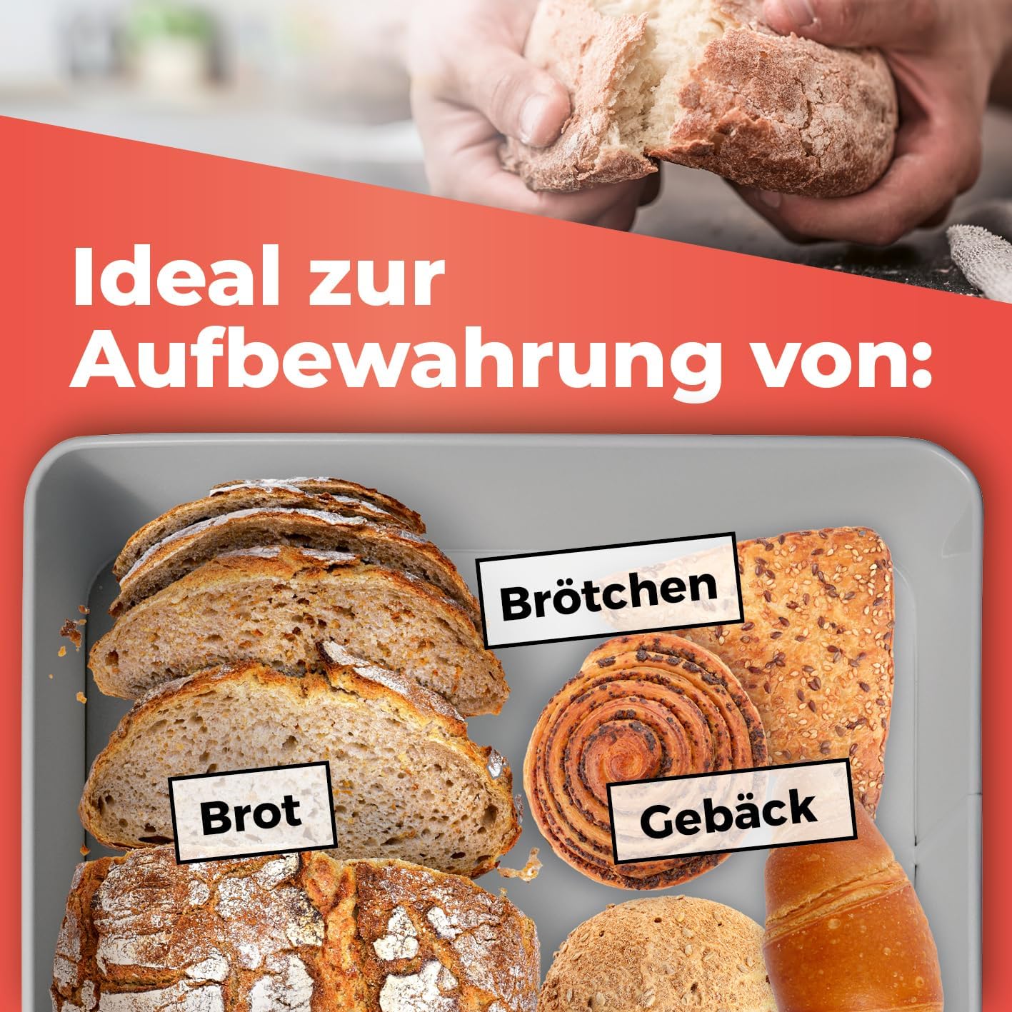 2in1 Brotkasten mit Schneidebrett, Hellgrau