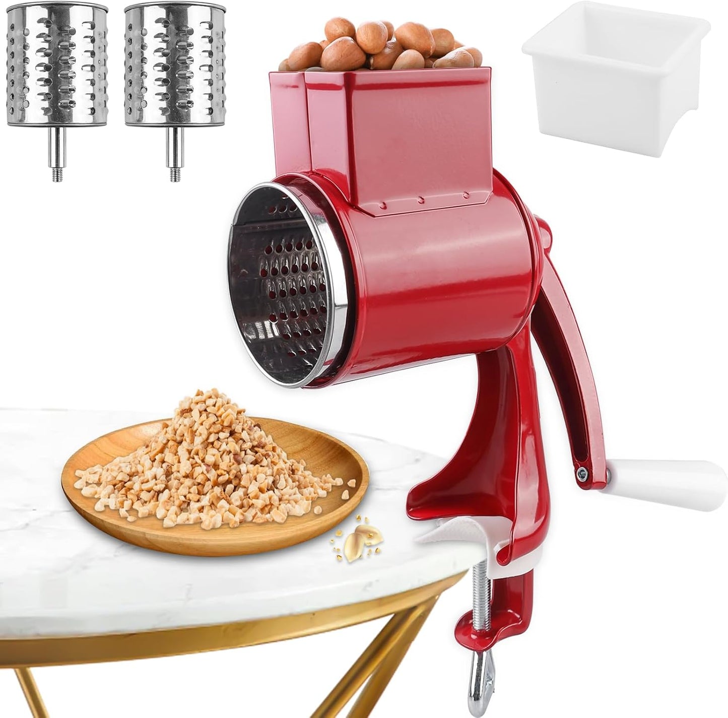 Manuelle Nussmühle mit Kurbel, Rot