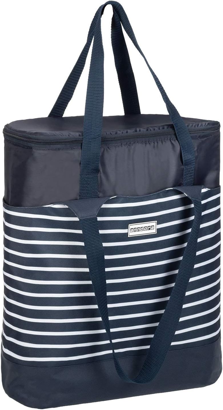 2-in-1 Einkaufstasche mit Isoliertasche, Navy Blau Weiss