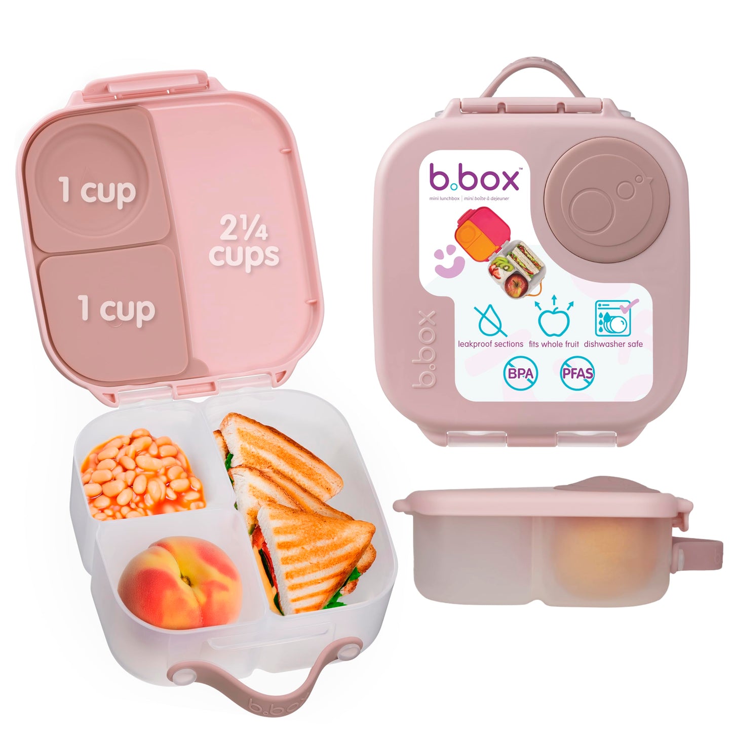 Mini Brotdose Bento-Box mit 3 Fächern, Blush Crush
