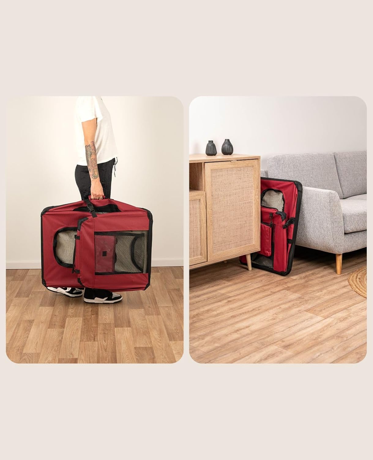 Hundetransportbox, Dunkelrot, M: 70 x B 52 x H 50 cm