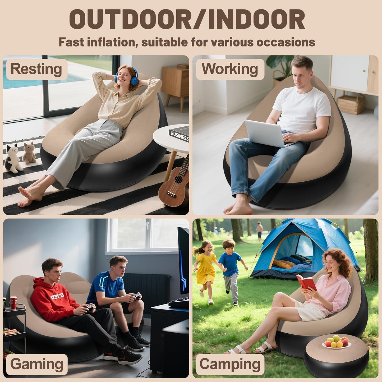 Aufblasbares Sofa mit Fusshocker für Camping