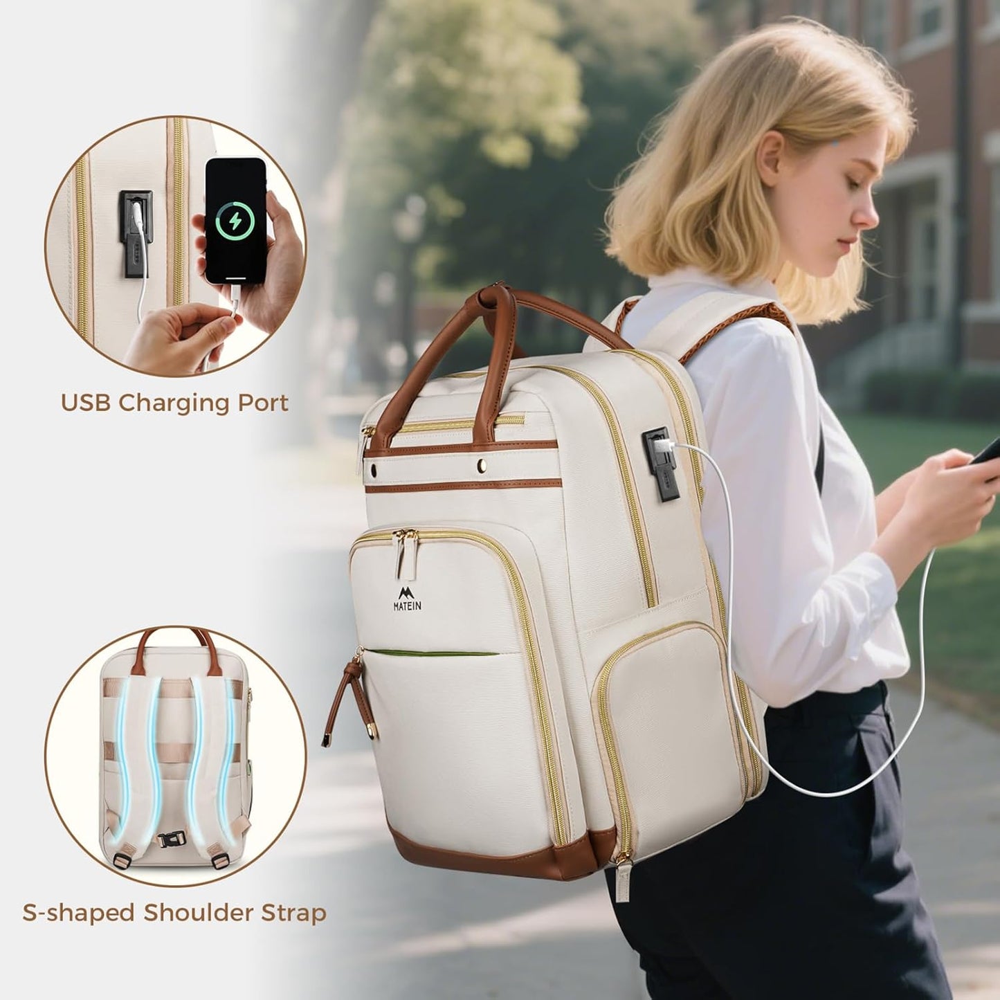 Laptop-Rucksack mit Kühlfach, Beige
