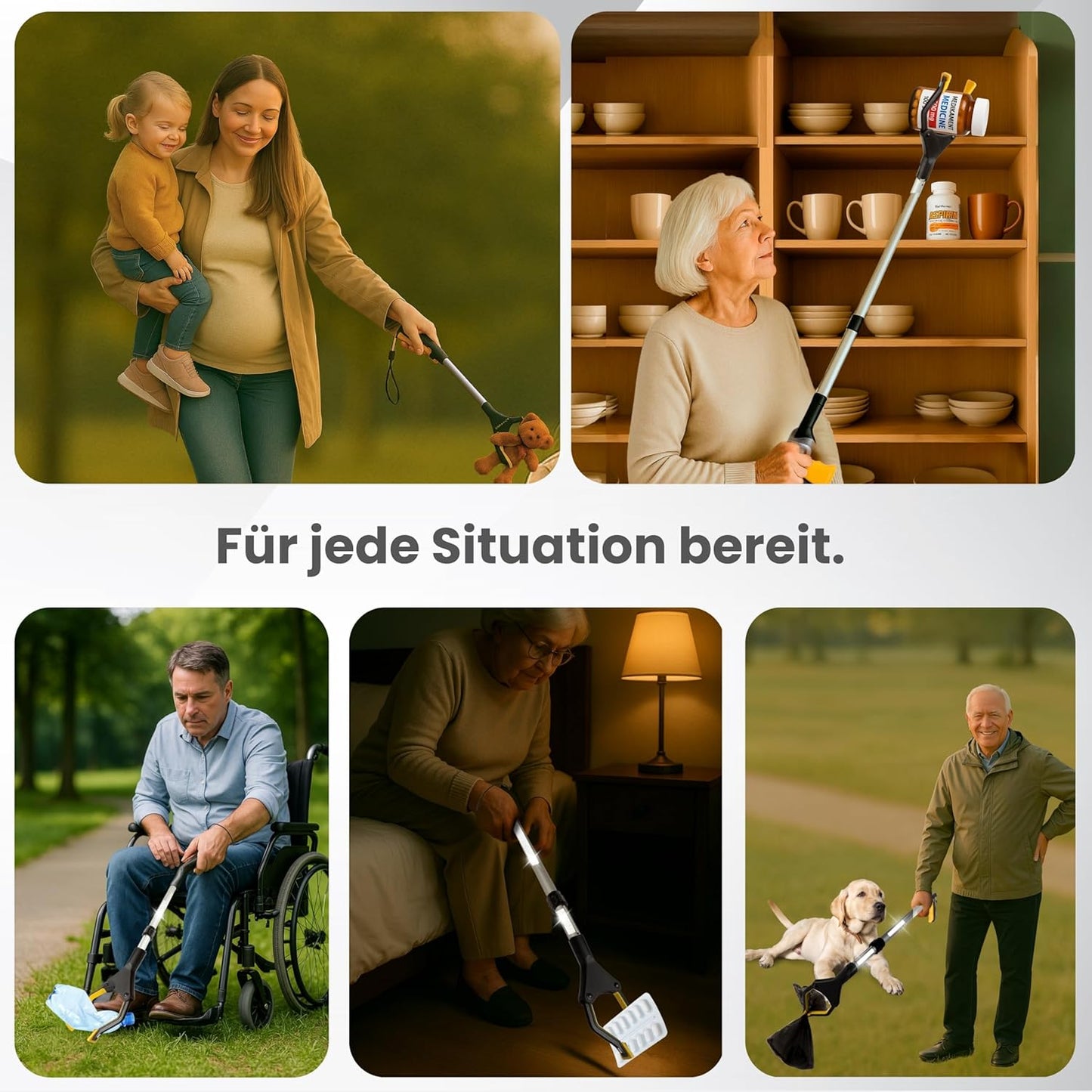 Teleskop Greifzange für Senioren mit 360° Drehkopf, Schwarz