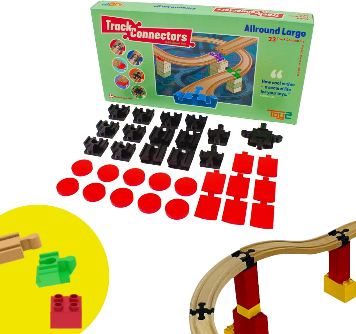 Allround Large Schienenverbinderset (33 Teile) für Brio, Duplo & Hubelino, Allround Set mit 33 Schienenverbindern Allround