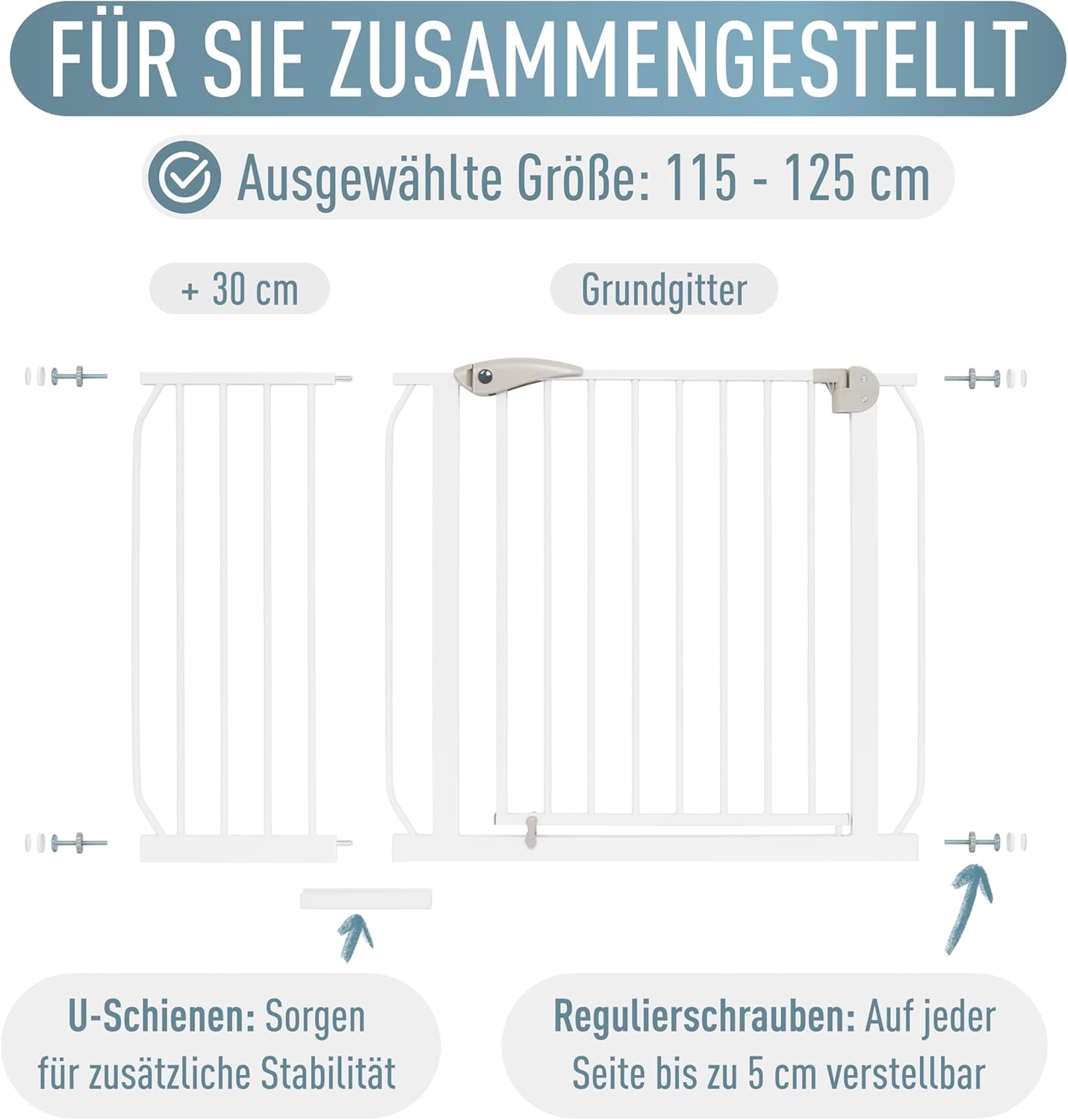 Treppenschutzgitter Berrin ohne Bohren (115-125 cm), 115 - 125 cm