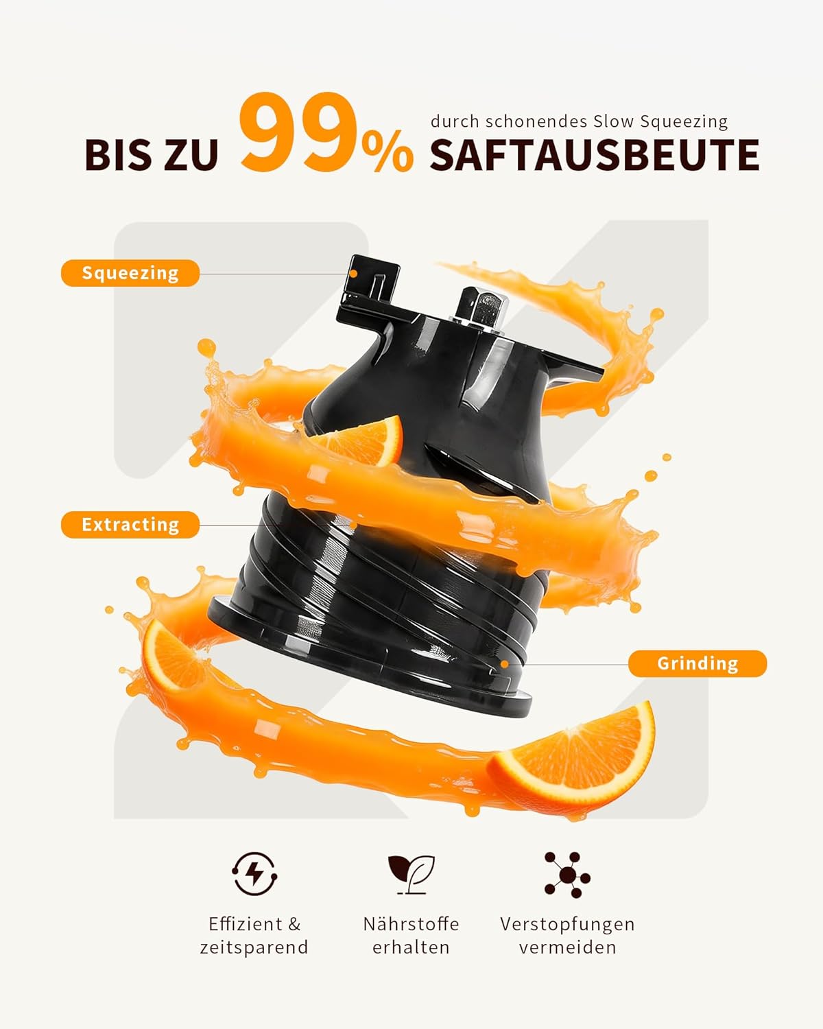 Slow Juicer mit breiter Einfüllöffnung, Dunkelgrau
