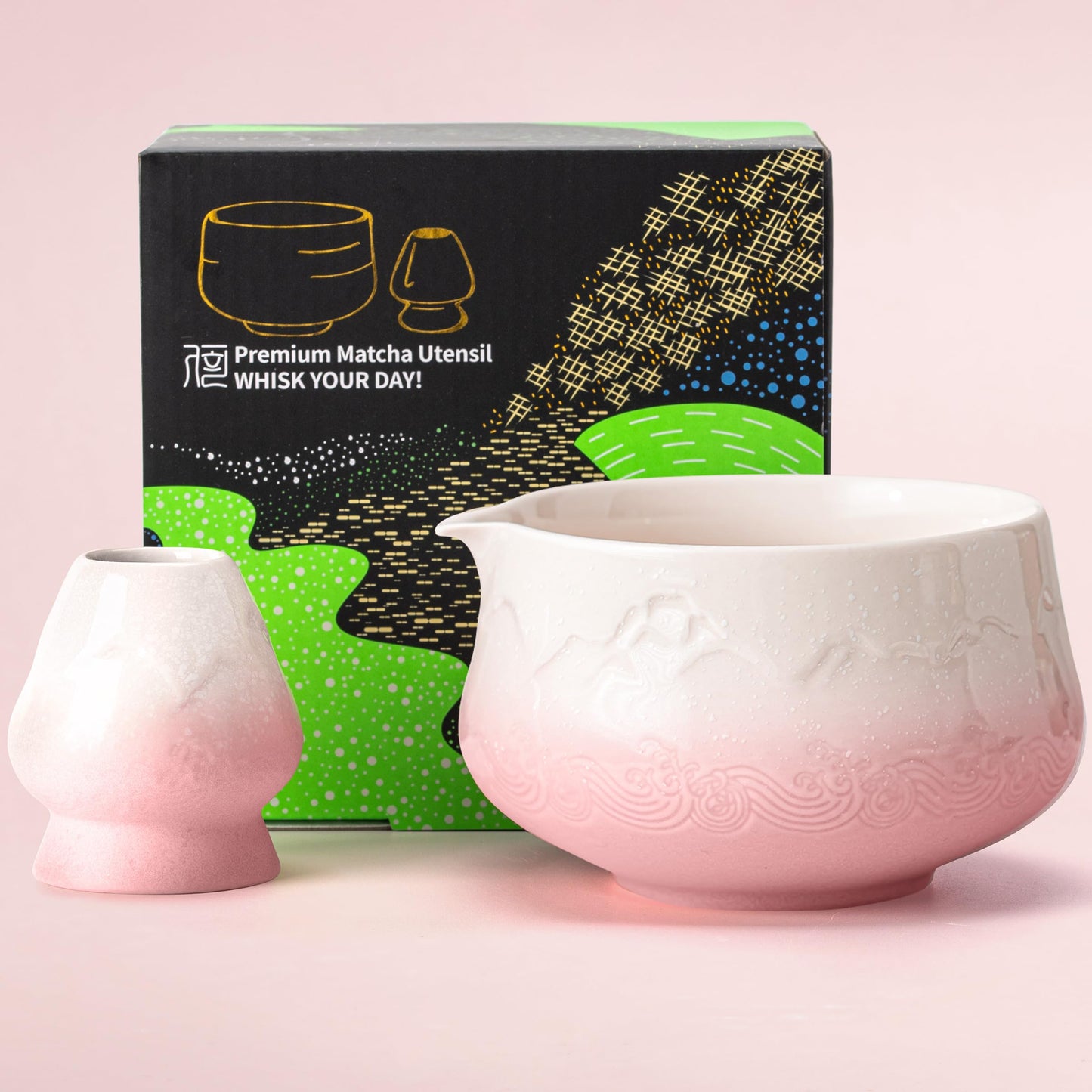 Matcha-Schale und Schneebesen-Halter, Gradient Pink Pro