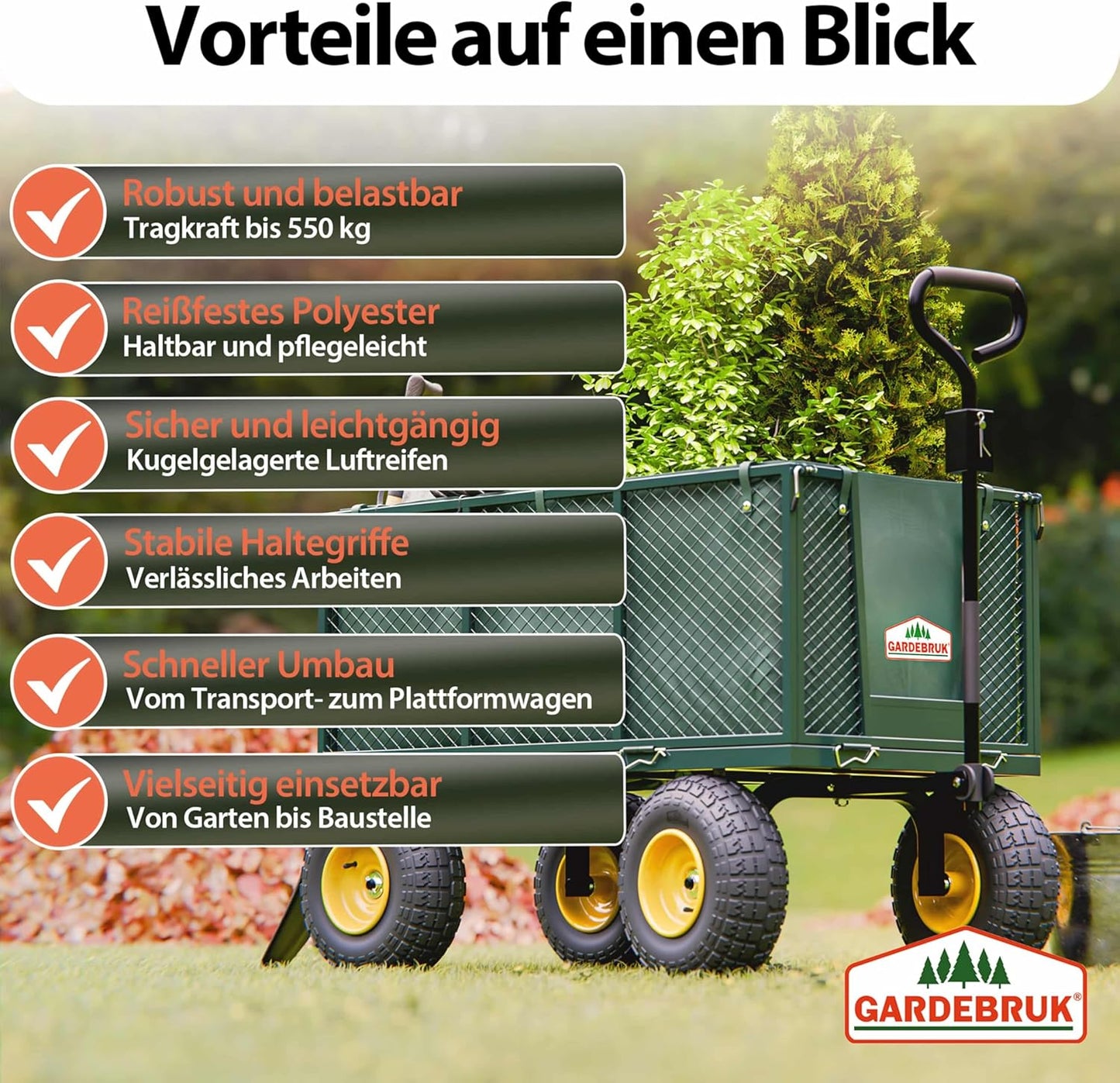 Klappbarer Bollerwagen mit 550kg Tragkraft