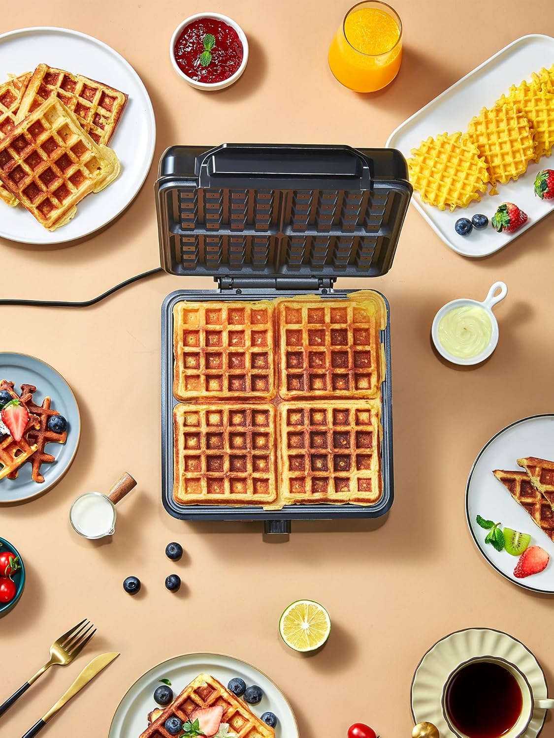 Belgisches Waffeleisen für 4 Waffeln, Schwarz