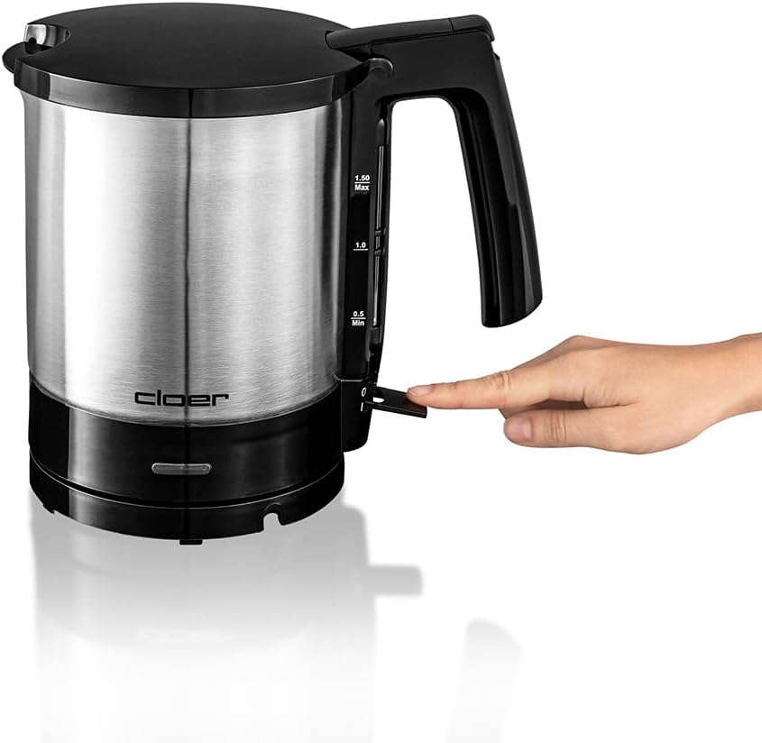 Wasserkocher mit Trockengehschutz (1,5L), Schwarz 1,5 Liter Füllmengenmarkierung Aussen Single
