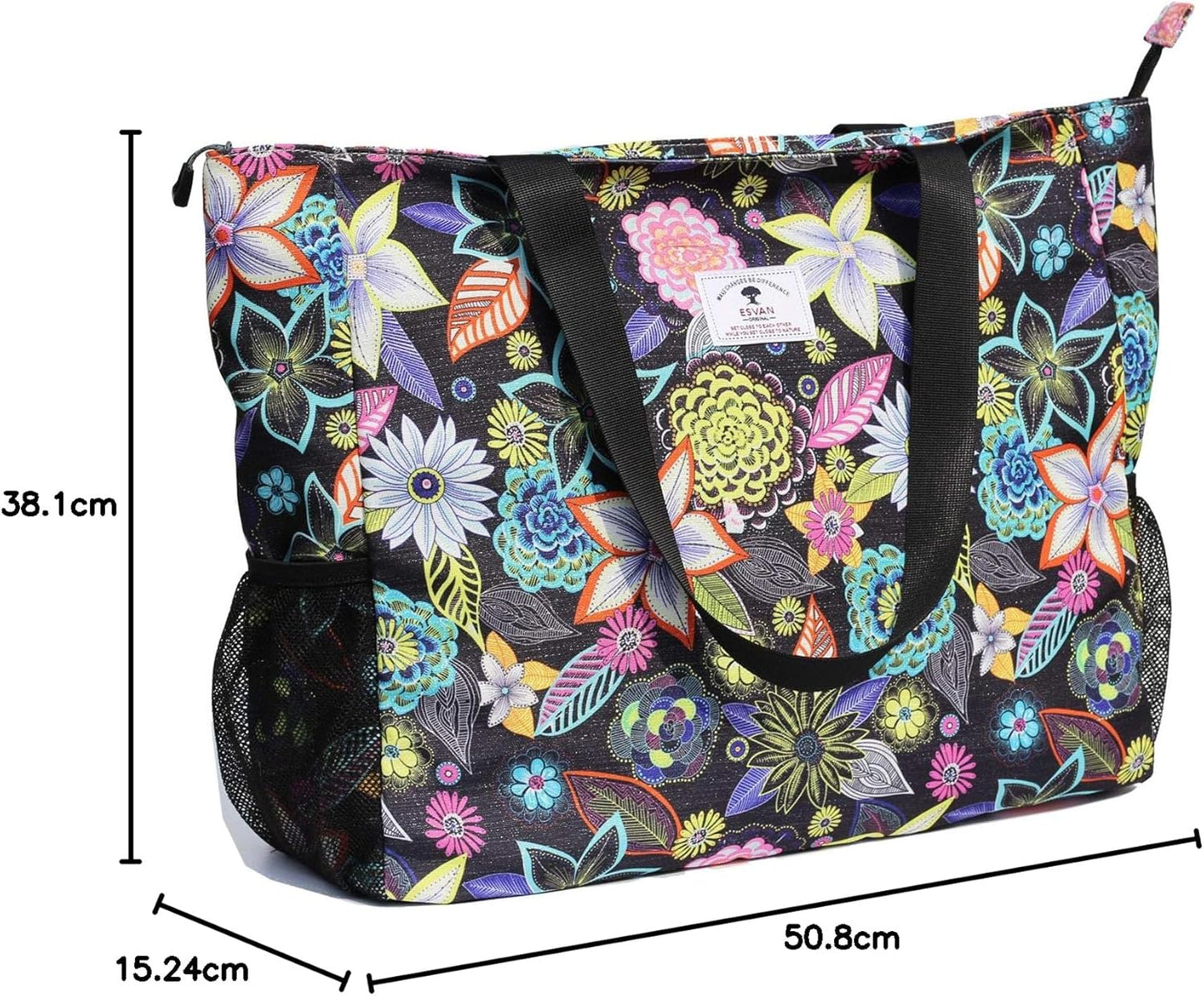 Strandtasche wasserabweisend, leicht (50,8 cm), Schwarze Stickerei