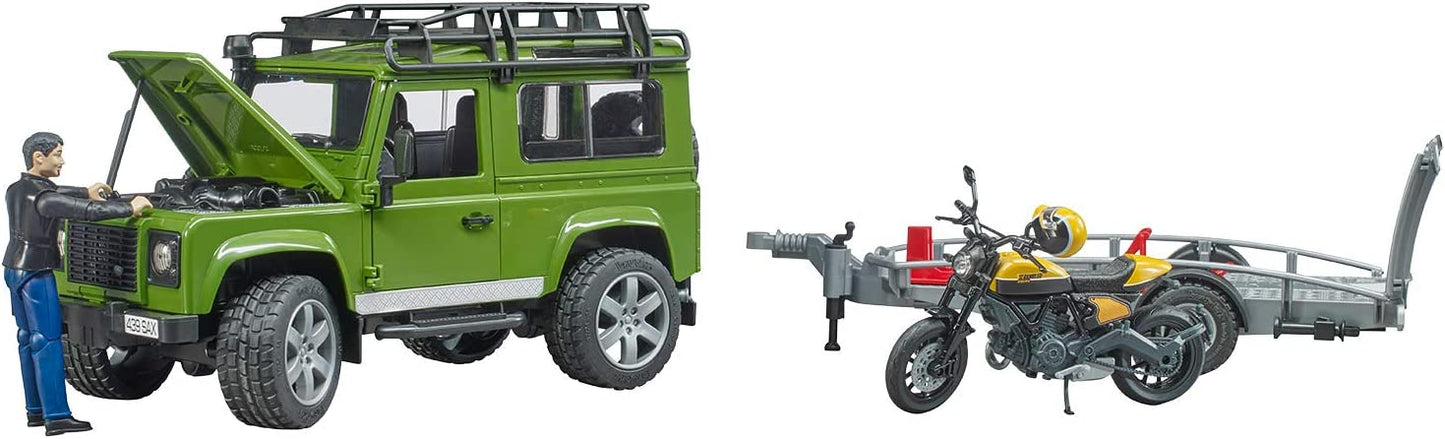 Land Rover Defender mit Anhänger, Scrambler Ducati Full Throttle, Modellfahrzeug