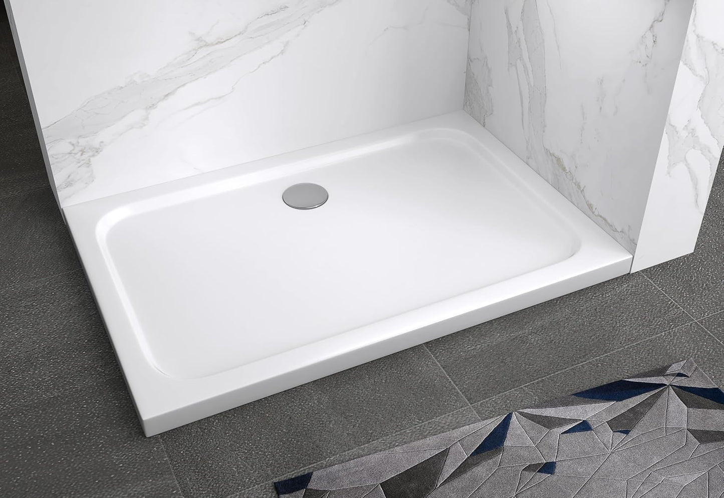 Extra flache Duschwanne 70x90 cm mit Siphon, 70x90 cm