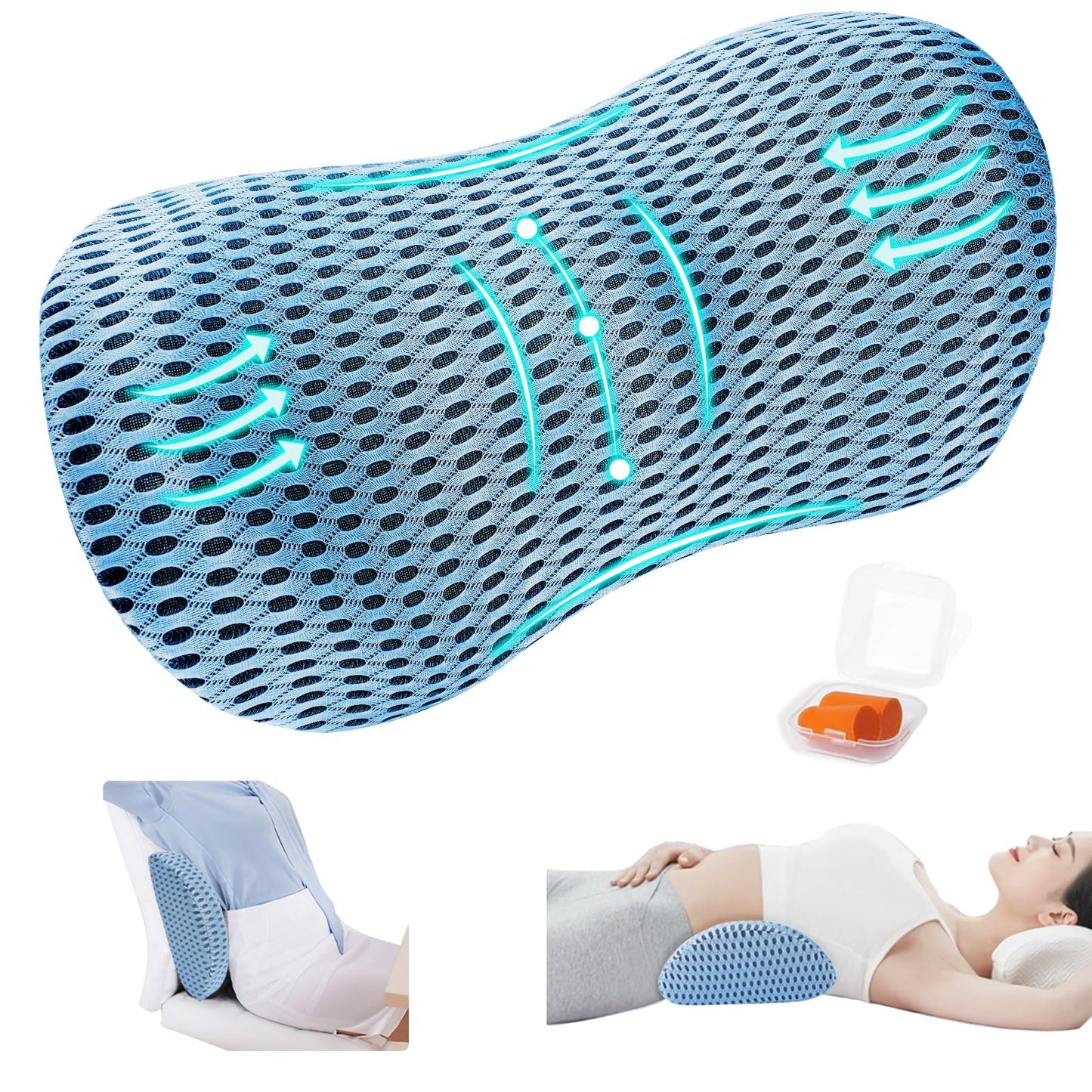 Ergonomisches Lumbalkissen aus Memory-Schaum, Blau