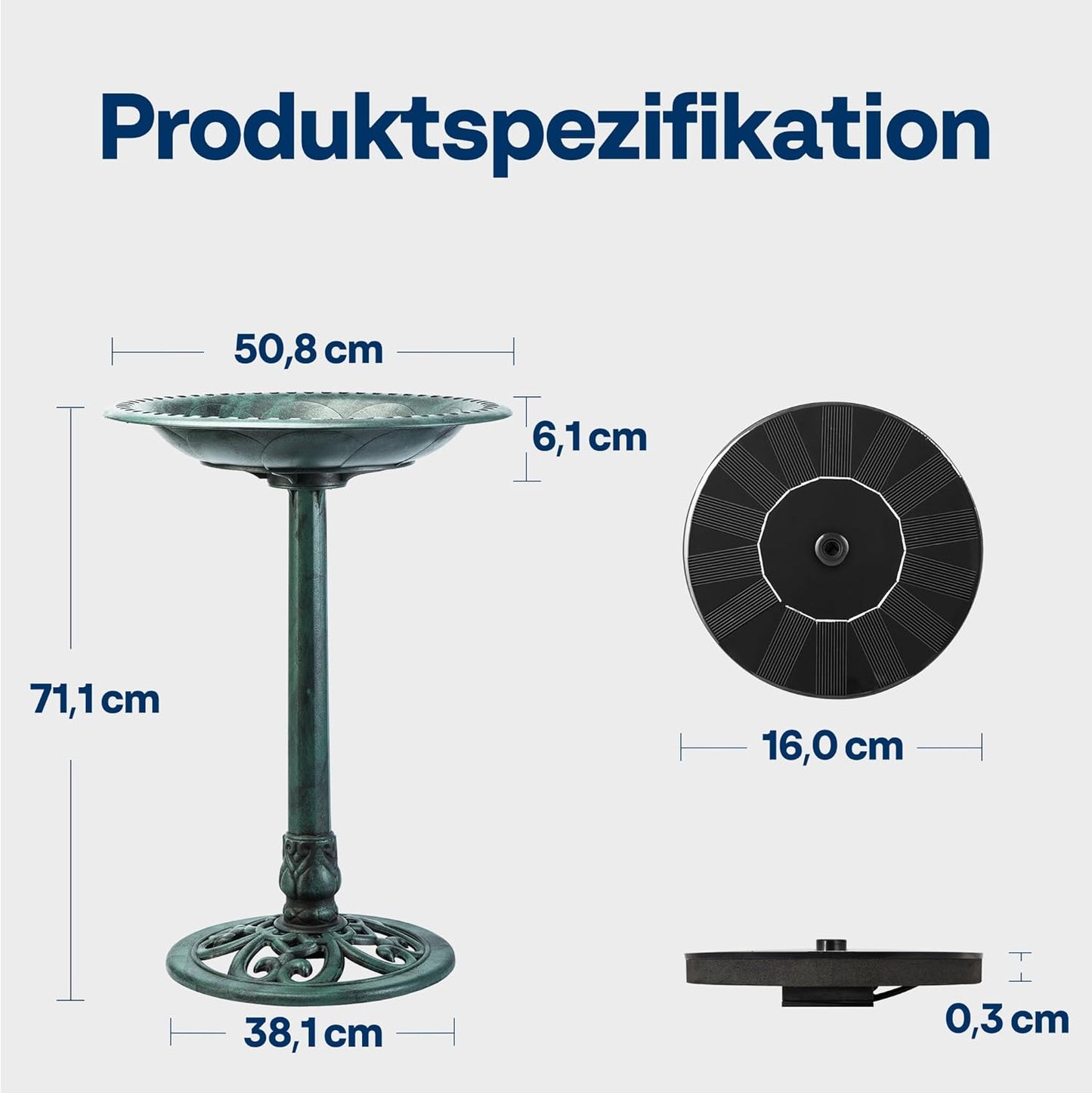 2-in-1 Vogelbad und Solarbrunnen, Grün mit Solarbrunnen