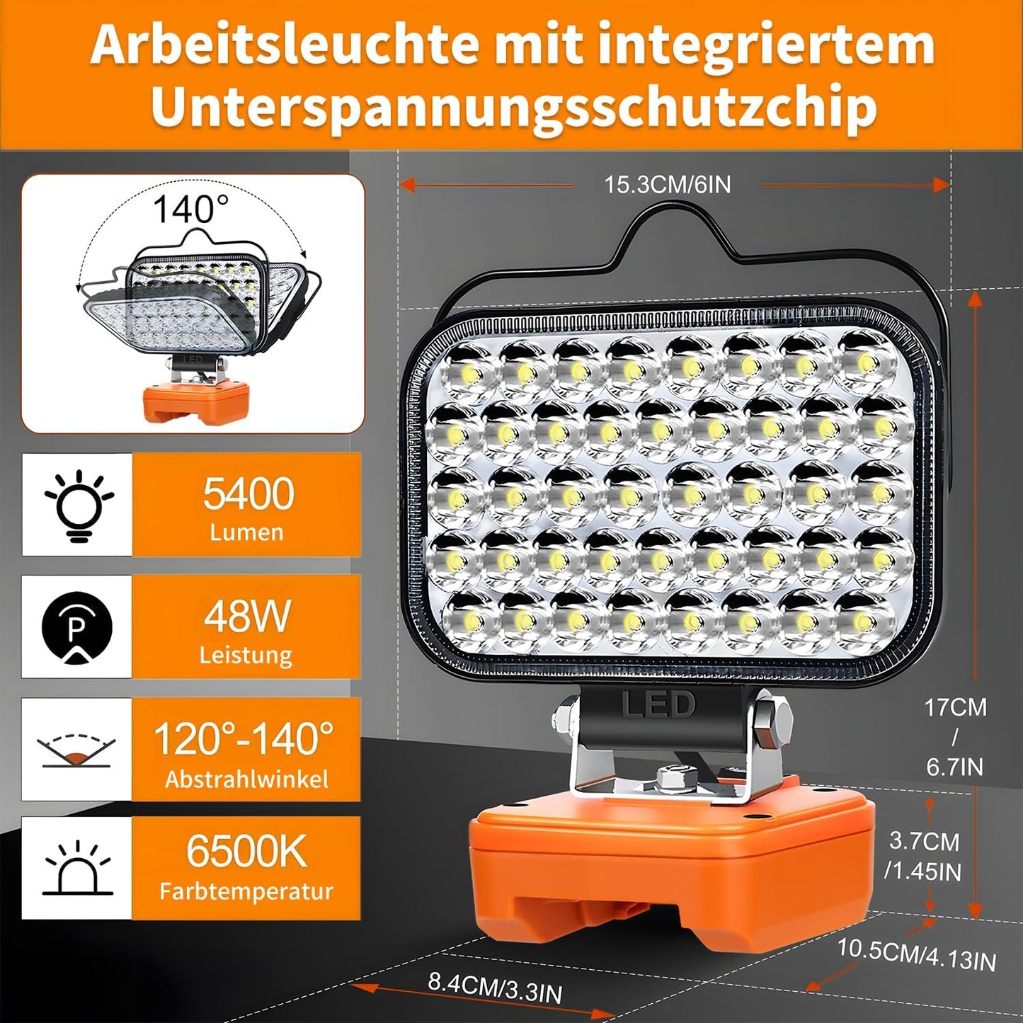 Tragbarer LED-Baustrahler, Orange