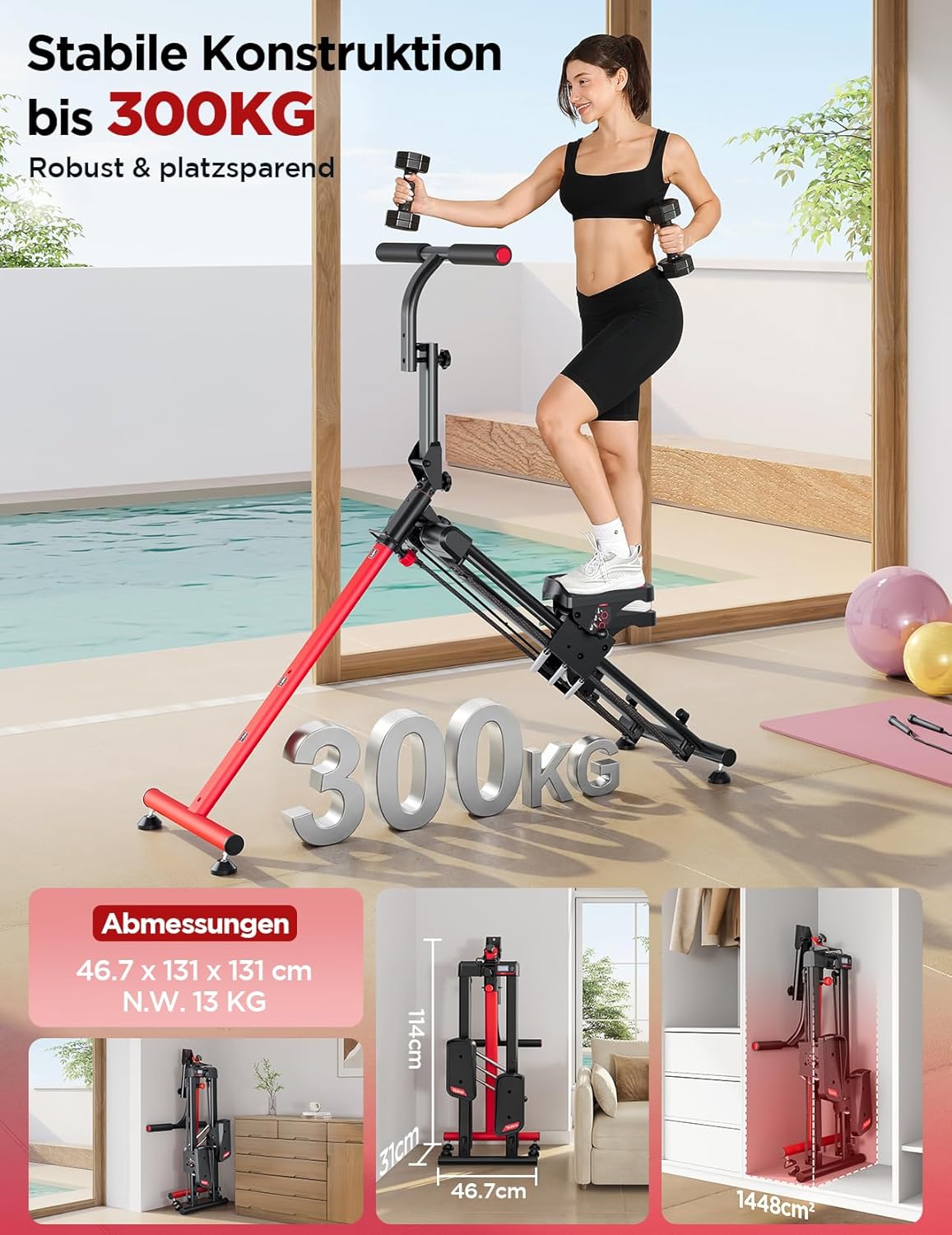 Einstellbarer Widerstand Treppenstepper mit Haltegriff V3.0, V3.0 Einstellbarer Widerstand Stepper + Bungee-Seil*2