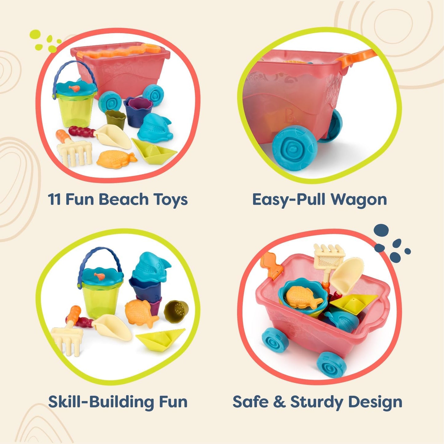 Wavy-Wagon Strandspielzeug-Set 10-teilig, Rot