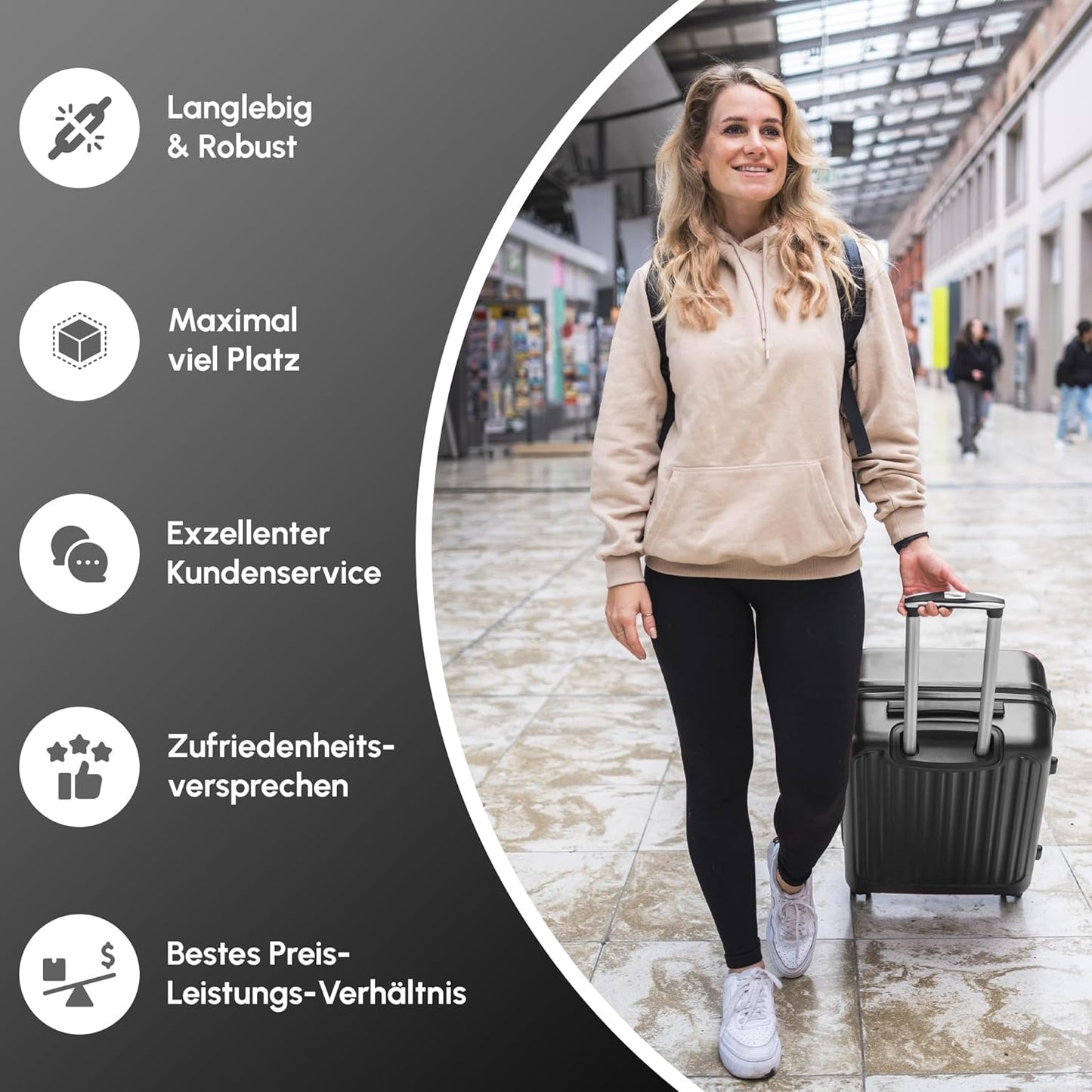 Handgepäck Hartschalenkoffer mit Zahlenschloss, 54 cm / Schwarz