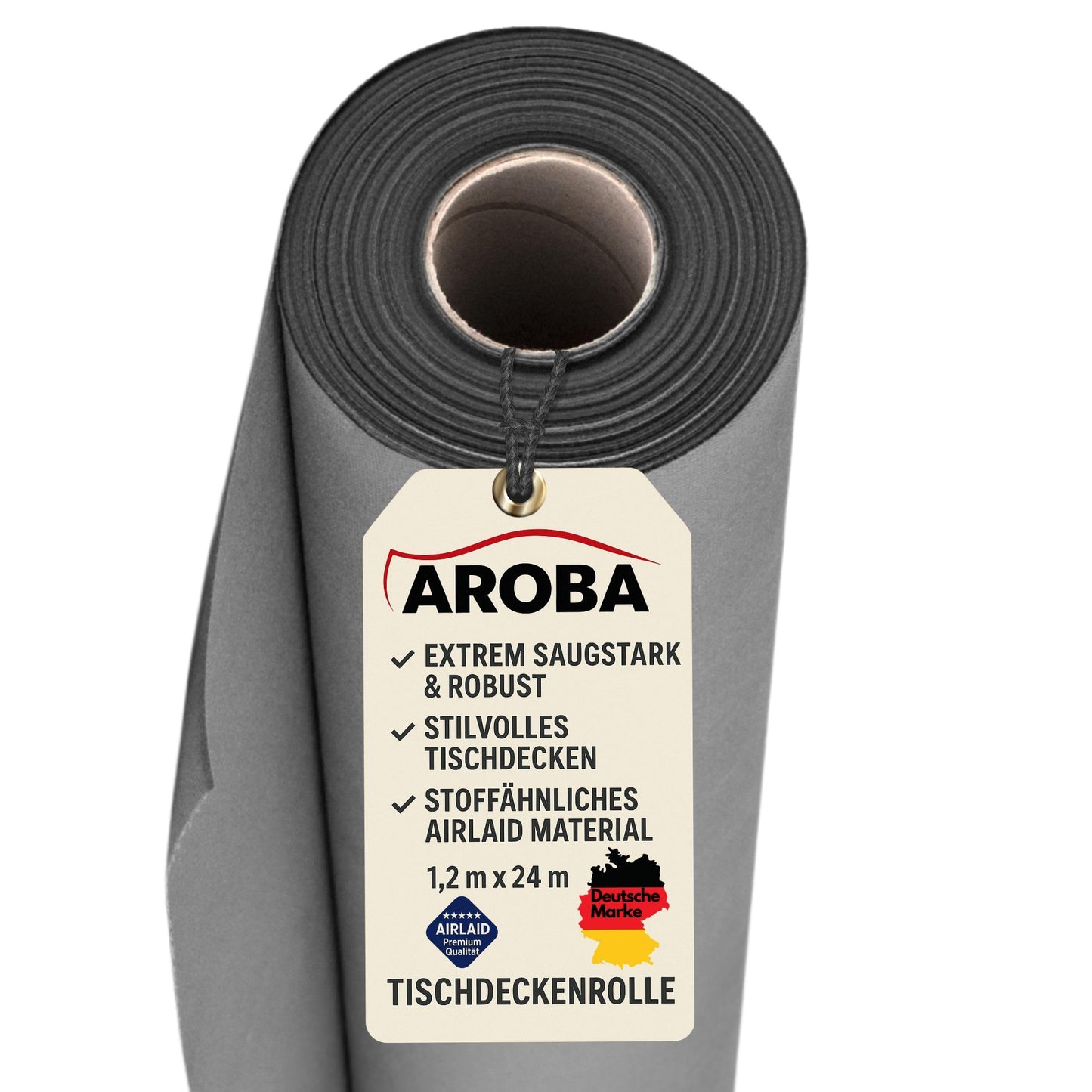 Airlaid Tischdeckenrolle, 2400 x 120 cm (Rechteckig) Grau