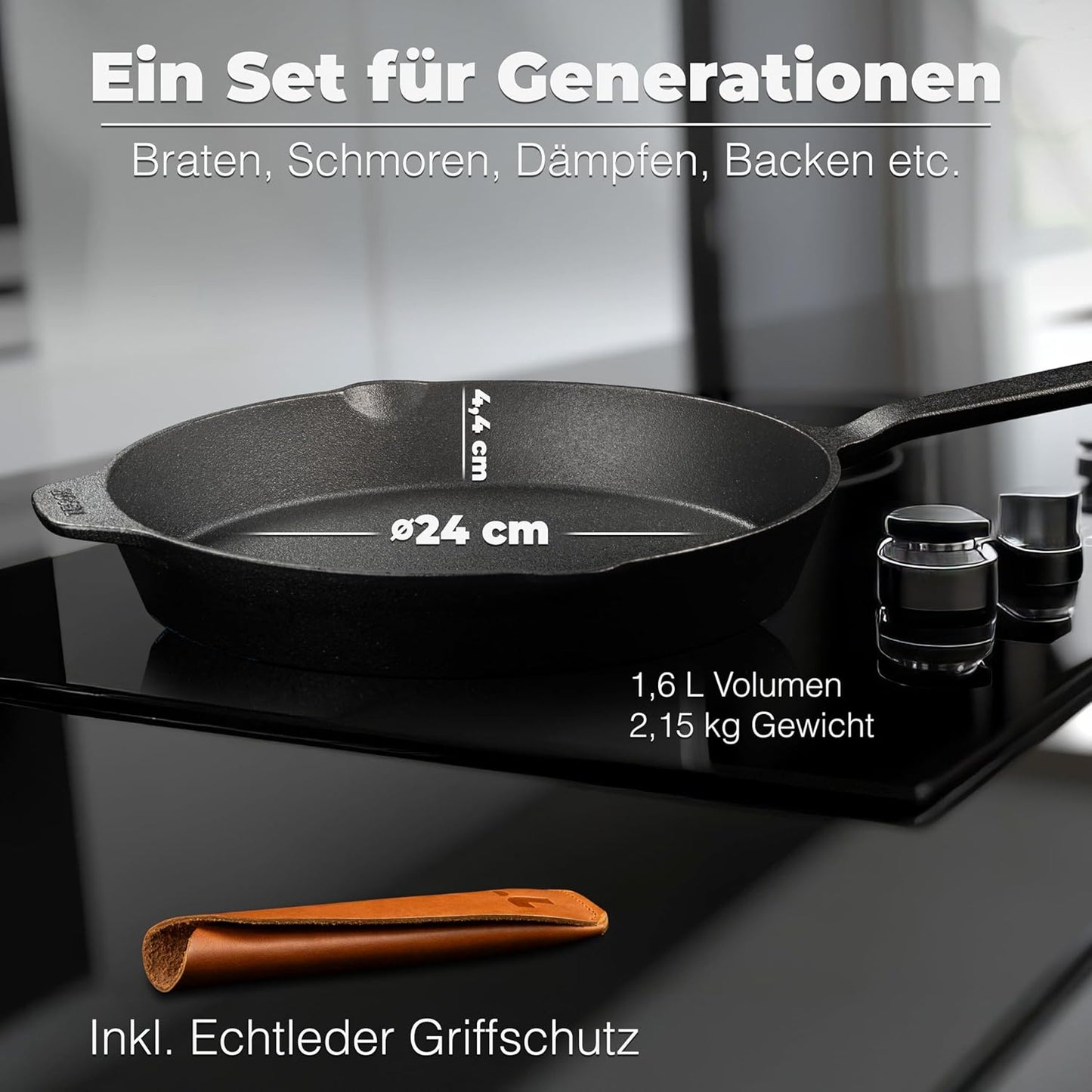 Gusseisenpfanne Induktion 24 cm ungeschliffen, 24 cm Ungeschliffenes Gusseisen