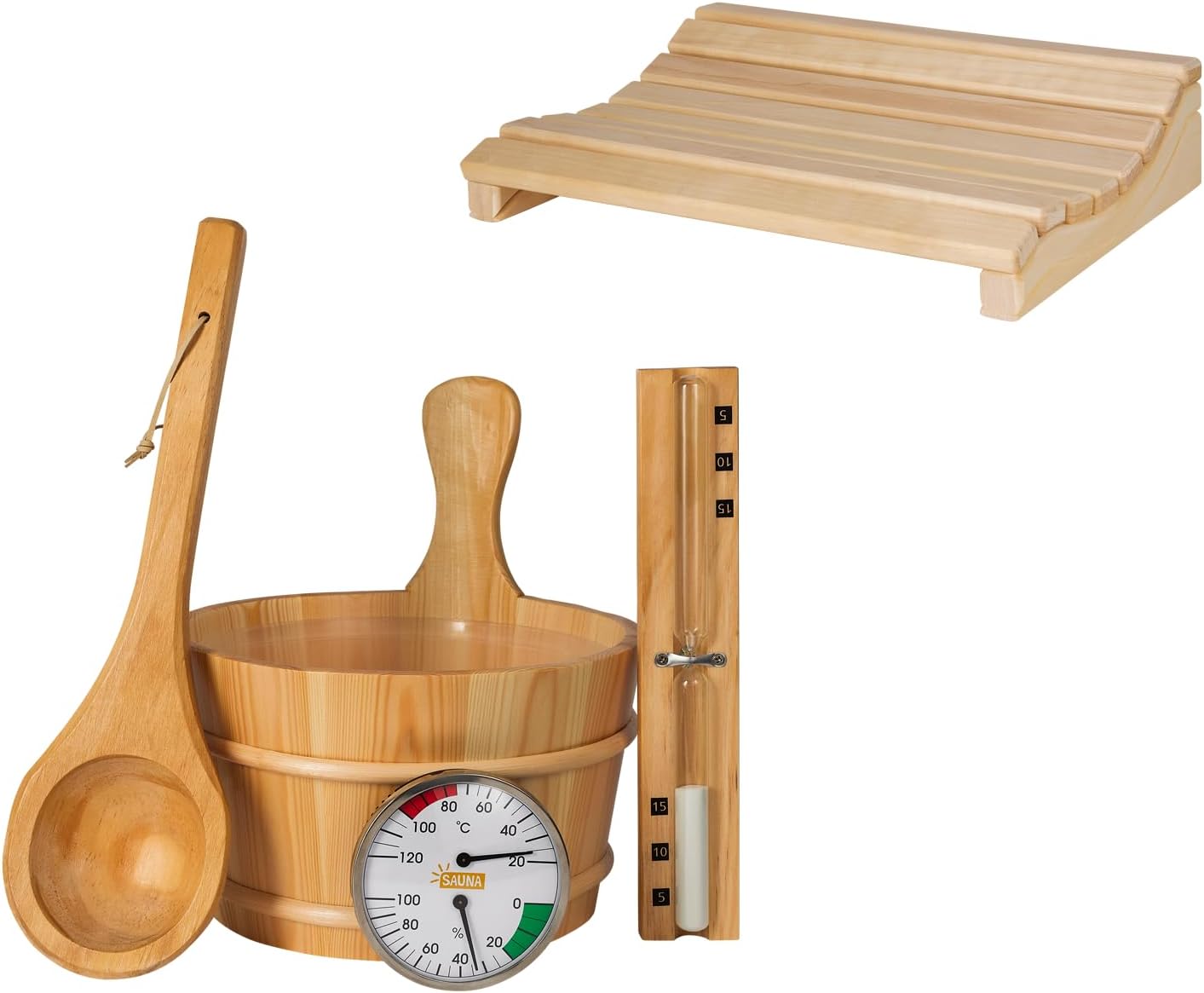 5-teiliges Saunazubehörset, Bundle: Komplettset + Kopfstütze