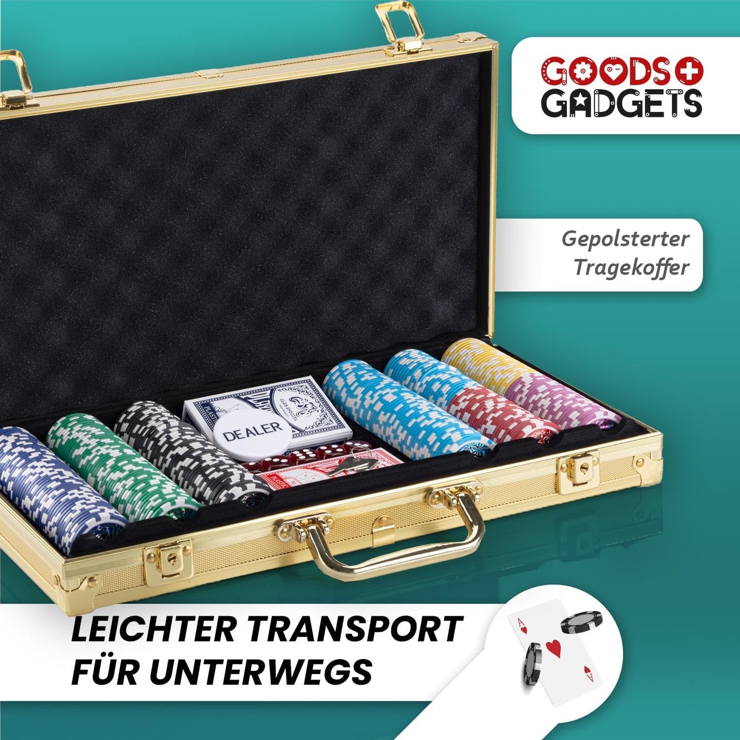 Pokerkoffer-Set, Gold 300 Chips