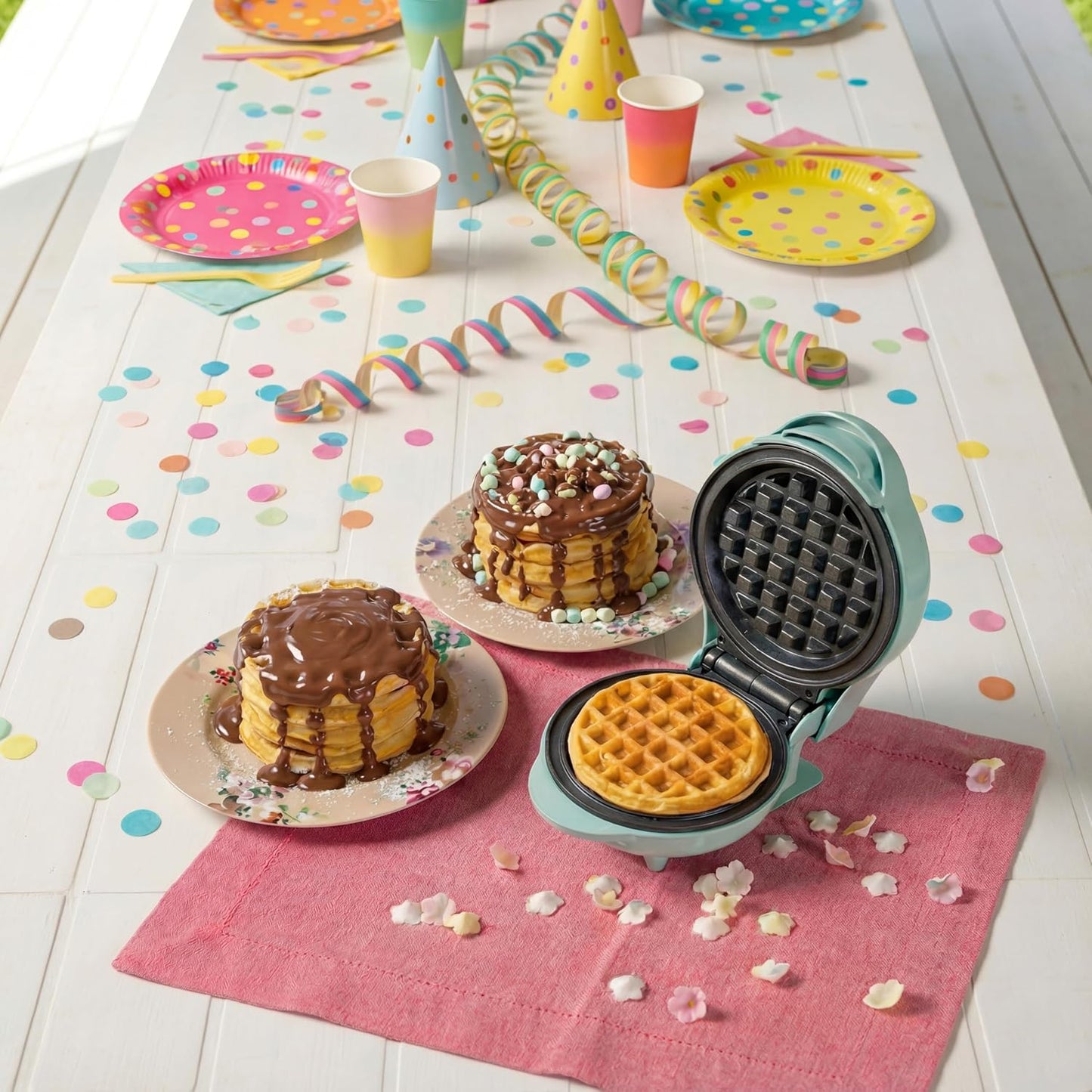 Mini-Waffeleisen mit Antihaftbeschichtung (Retro Design), Mint