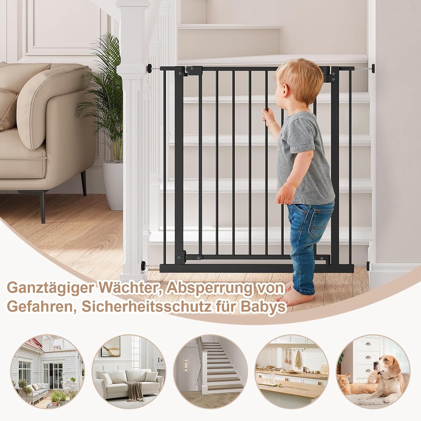 Treppenschutzgitter, Auto-Close & beidseitig schwenkbar, 75-87cm Schwarz