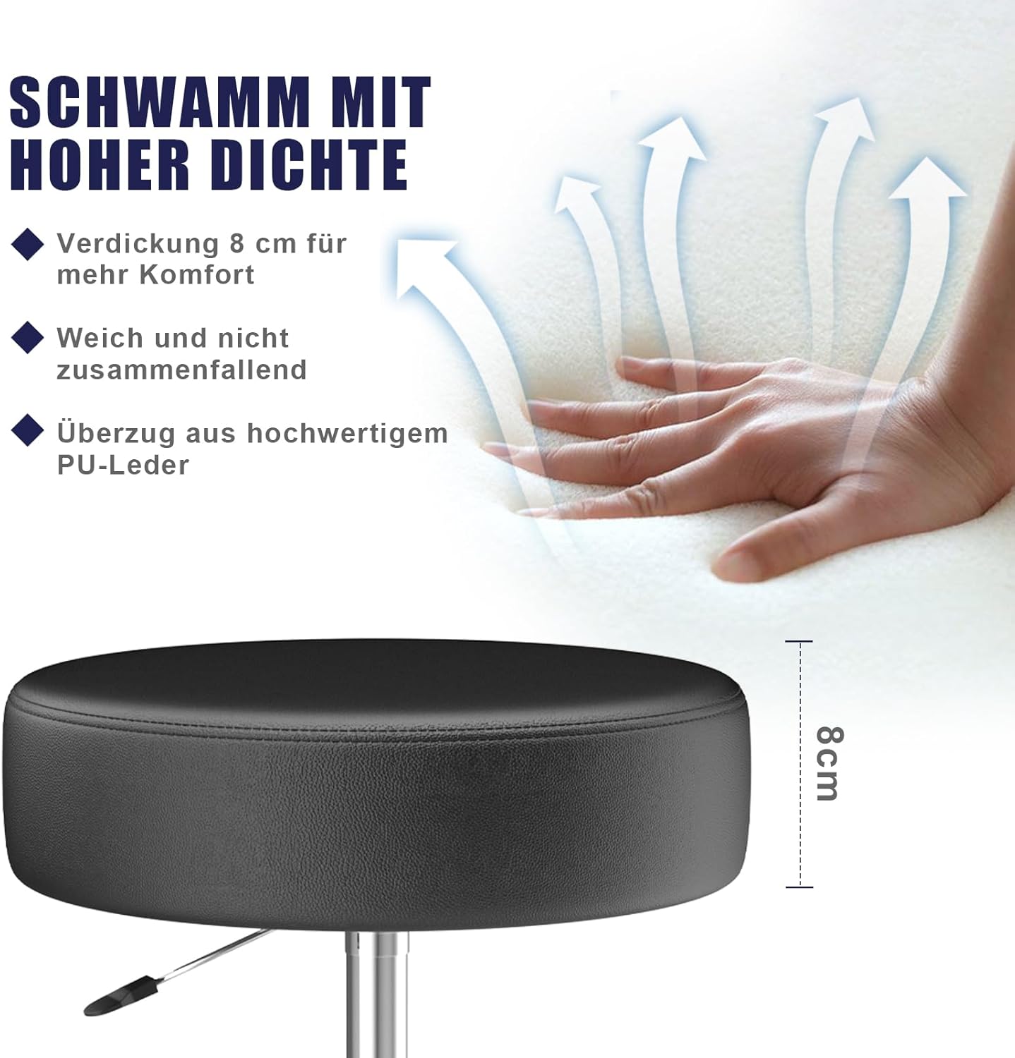 Höhenverstellbarer Rollhocker, 1 Schwarz