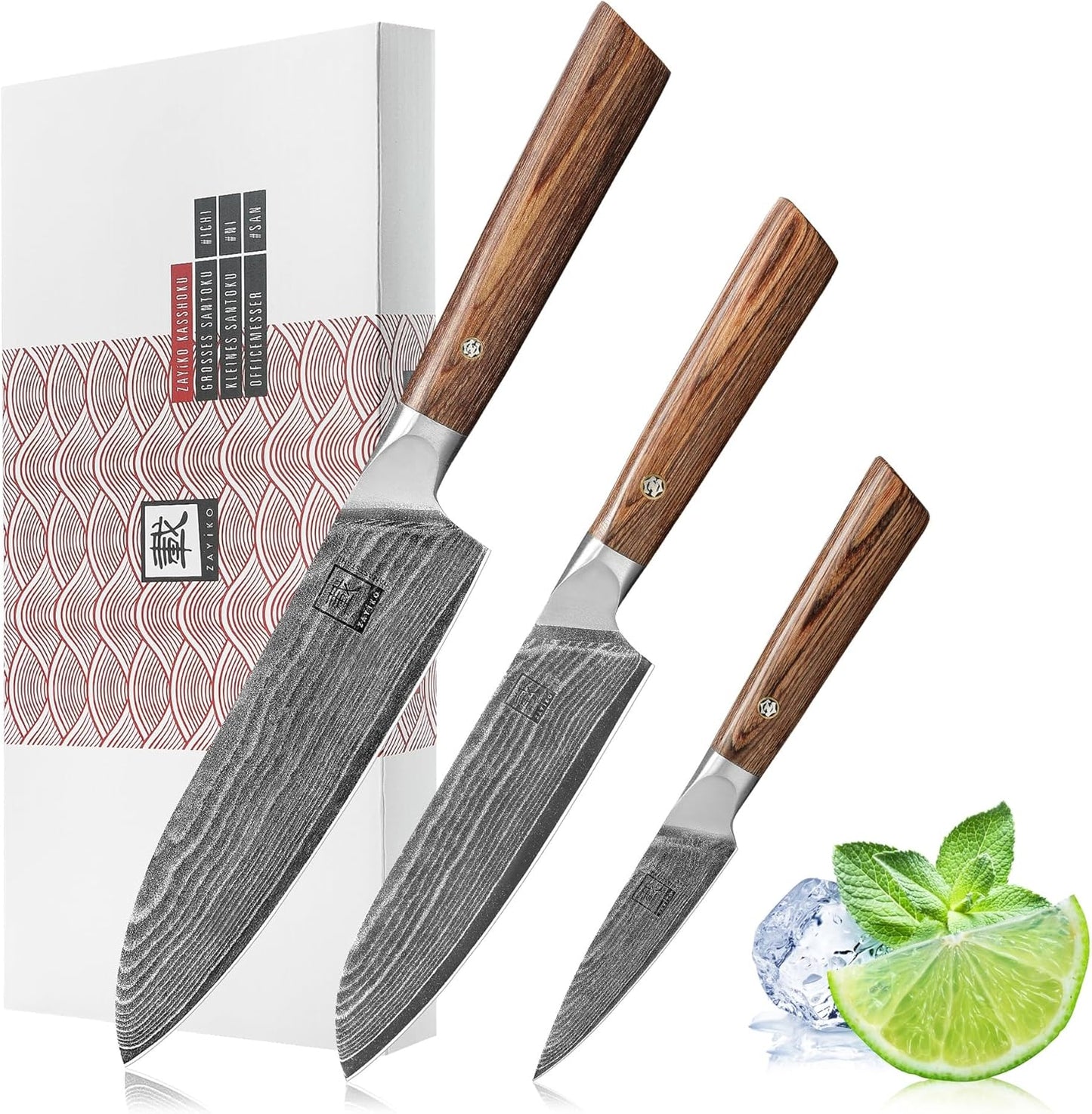 Kasshoku Damastmesser-Set (3-teilig) mit VG10 Kern