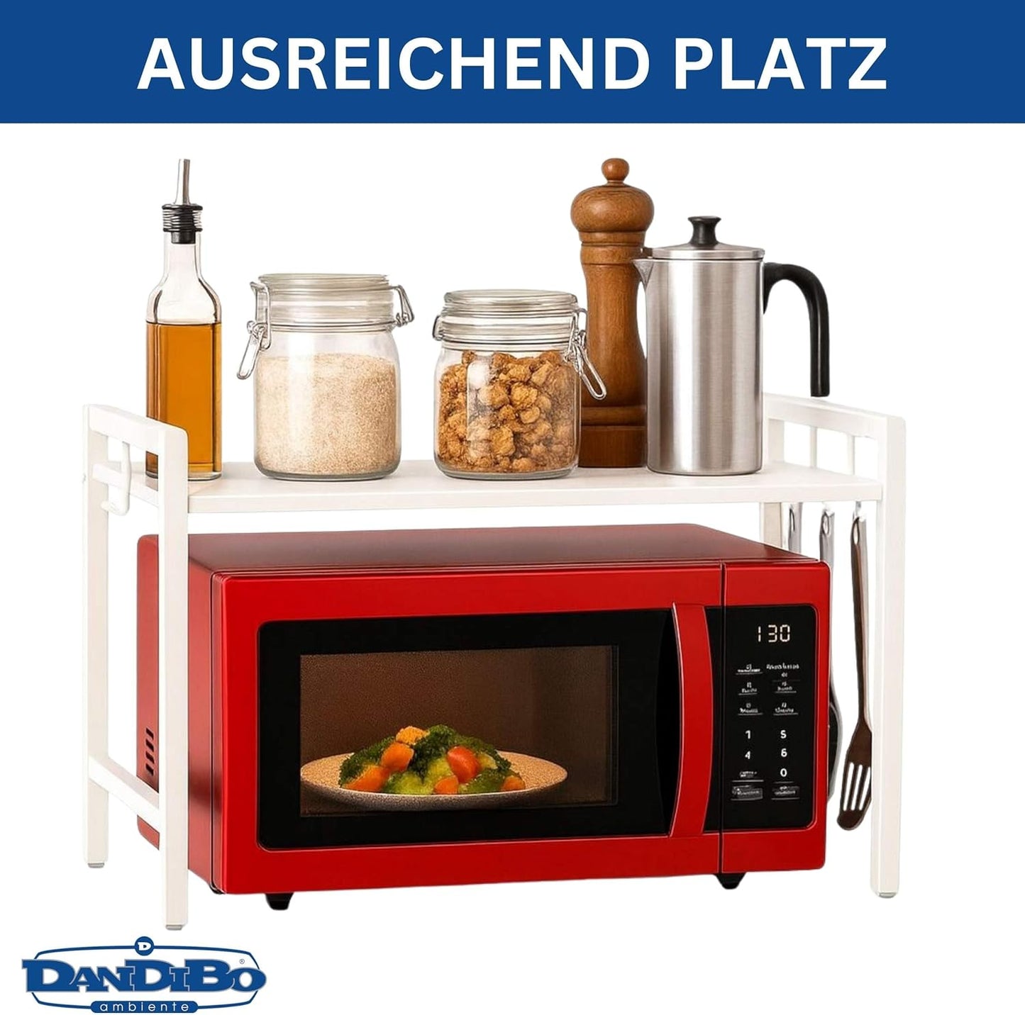 Verstellbares Mikrowellenregal 2-stufig, Weiss 2 Stufig / Höhe 46 cm