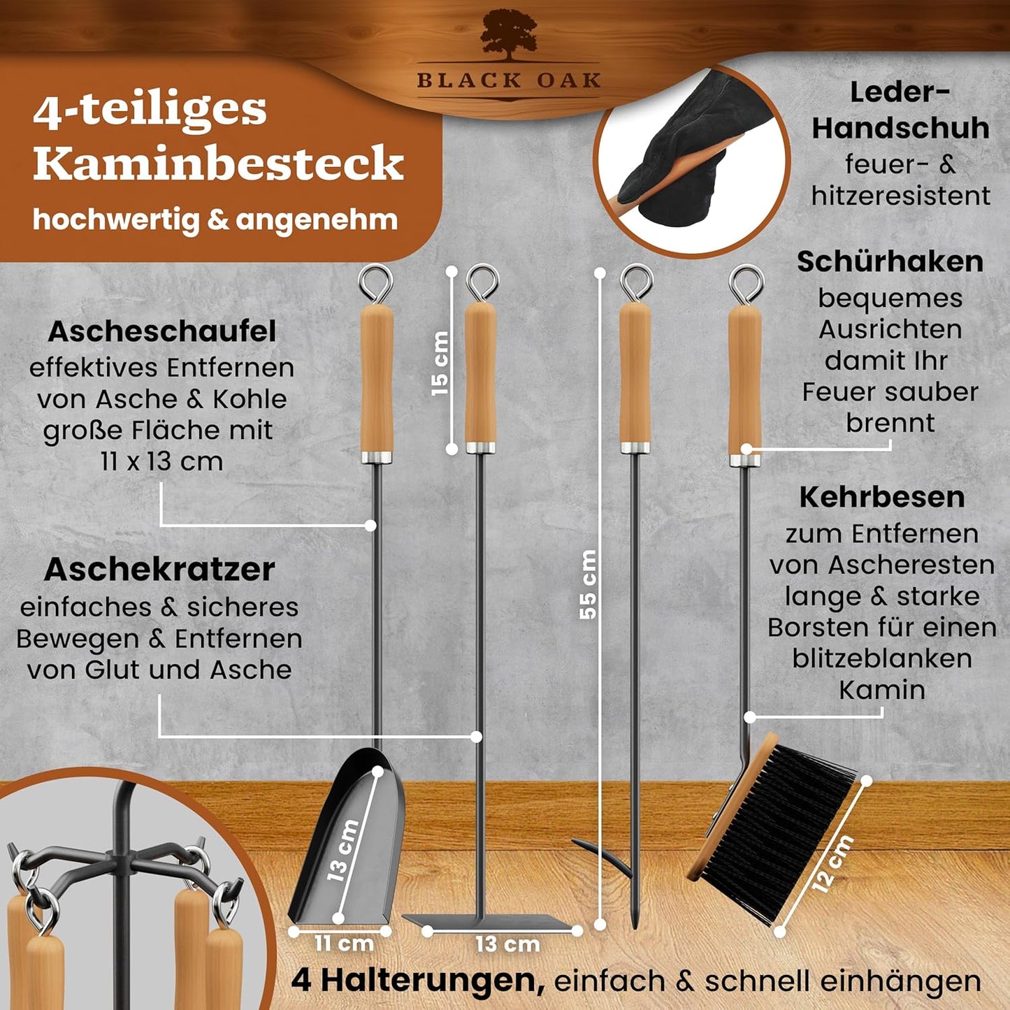 Kaminbesteck-Set St. Moritz, Kaminbesteck + Handschuh