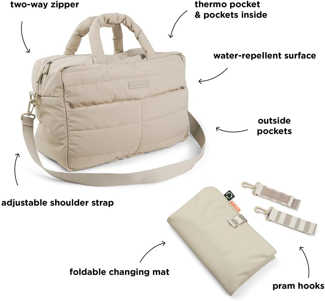 Wickeltasche mit Wickelunterlage & Kinderwagen-Haken, Sand
